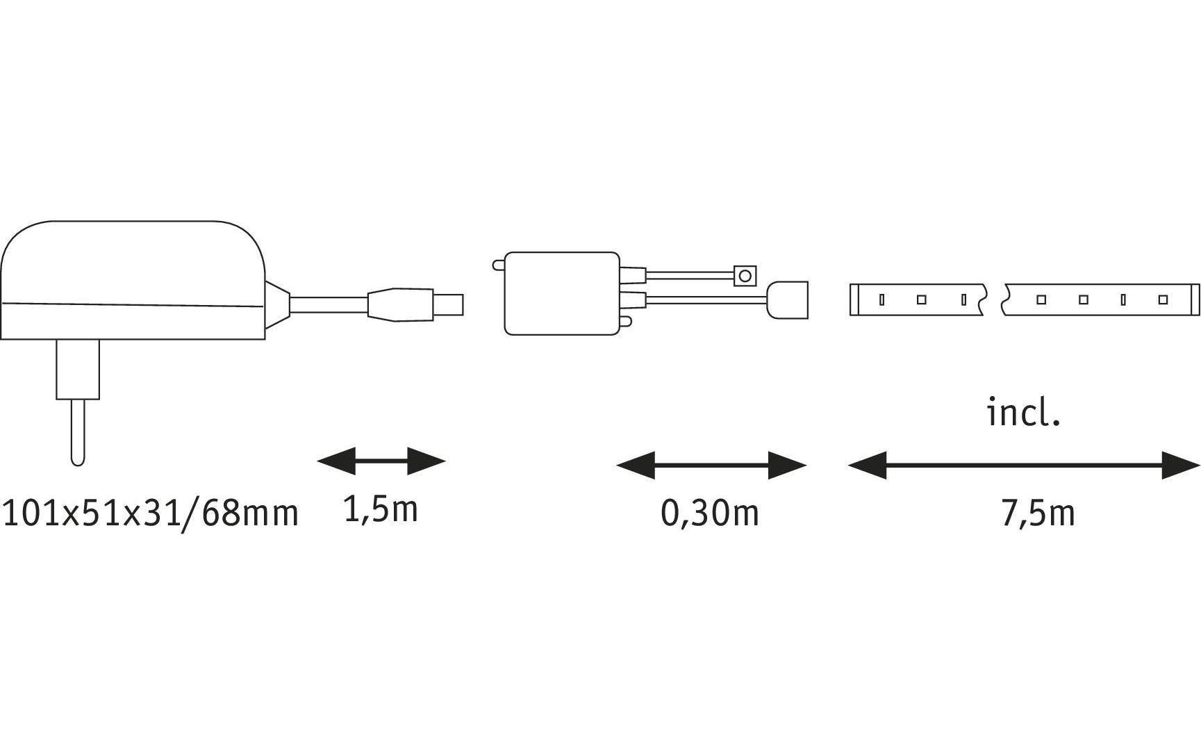 Paulmann LED-Strip SimpLED – 7,5 m, 760 lm, 26 W, RGB, dimmbar, mit Fernbedienung, weiss