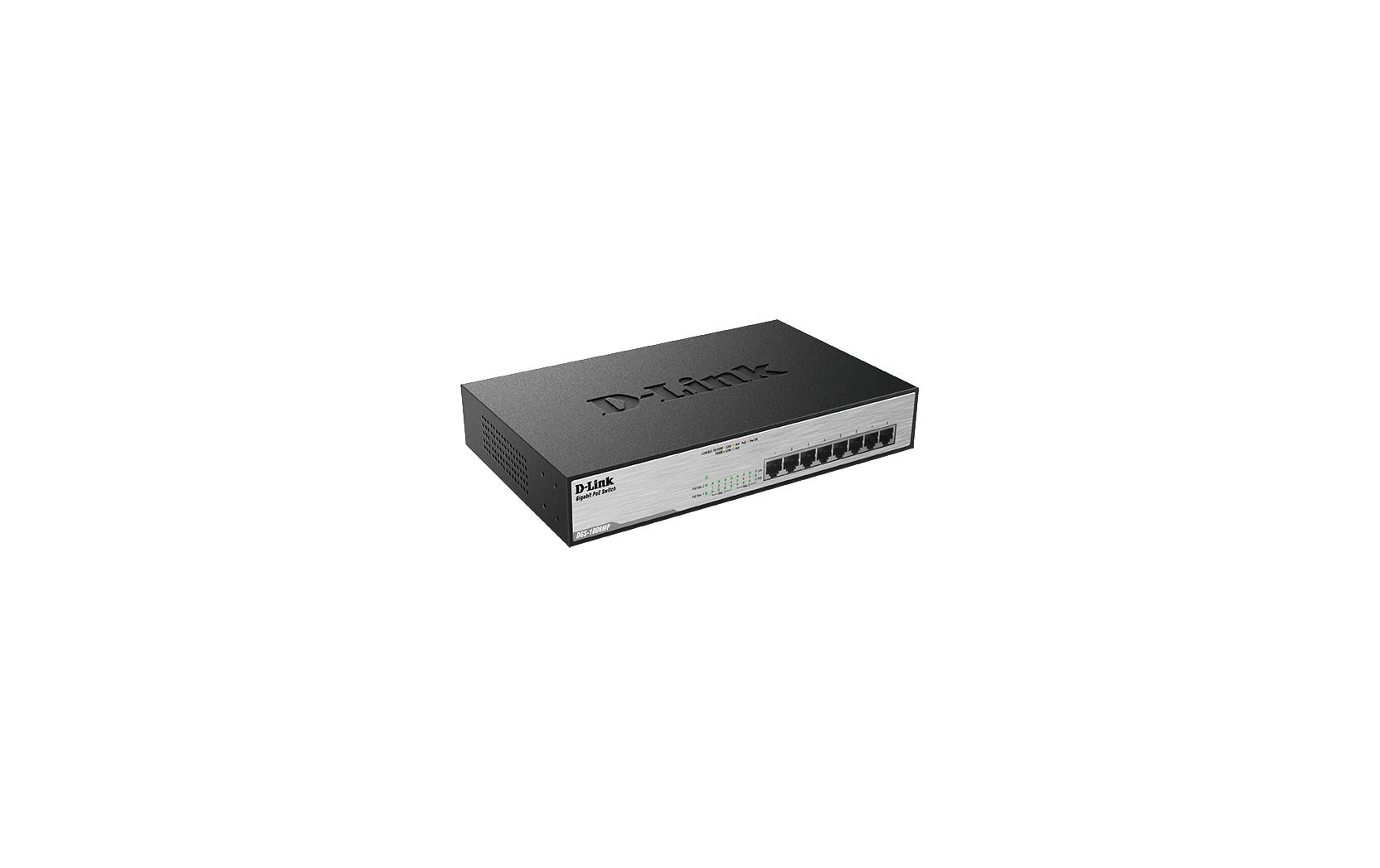 D-Link DGS-1008MP – Unmanaged Switch – 8× 1G, PoE+, PoE-Budget 140 W, 1U