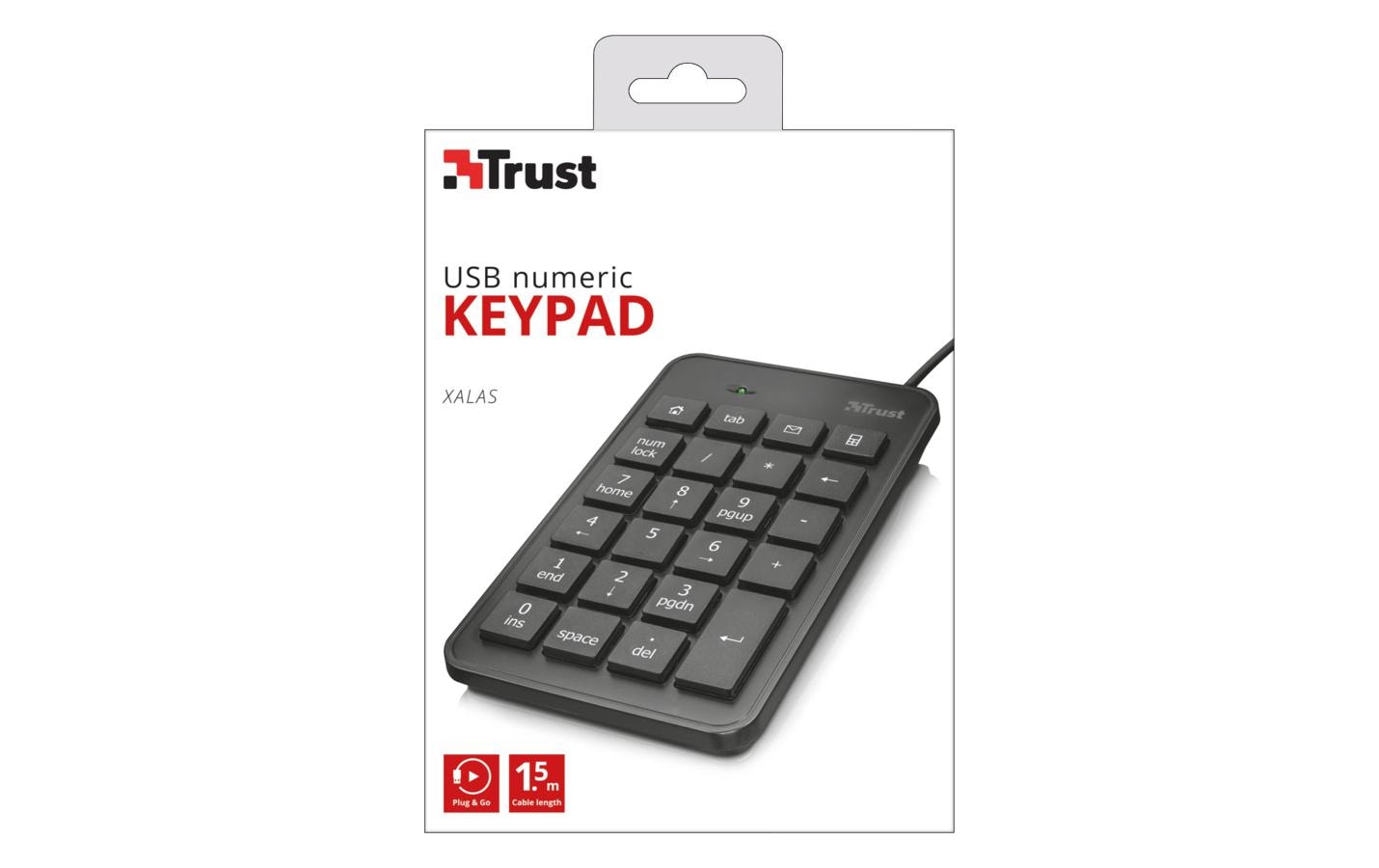Trust Xalas – Ziffernblock – kabelgebunden (USB), Kabel 1,5 m – schwarz – für Laptop/PC
