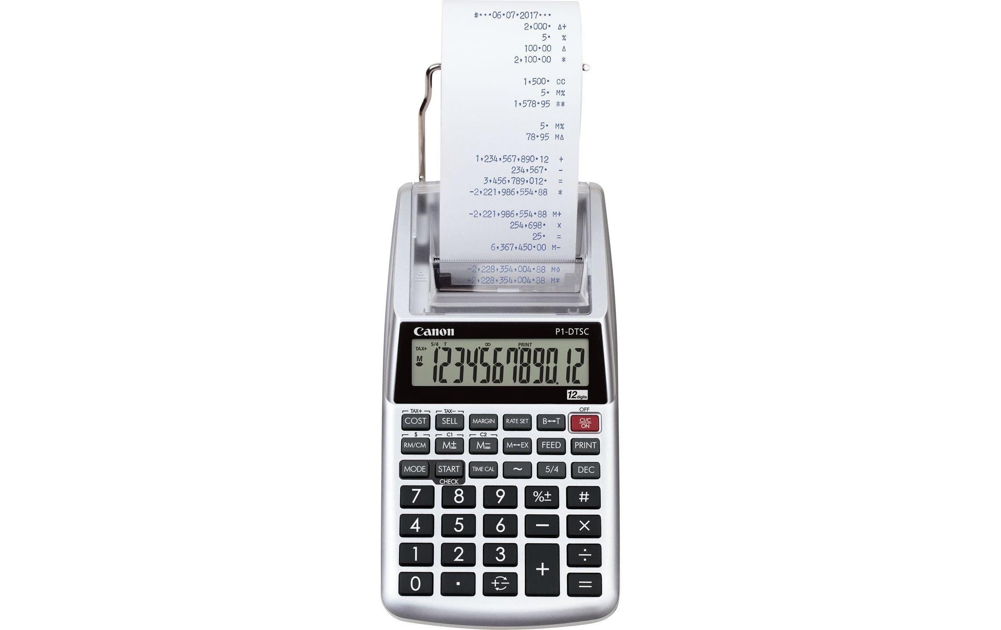 Canon Tischrechner, druckend CA-P1DTSC II HWB – 12-stellig, 2-farbig, LCD, Steuer/Währung, Netz/Batterie