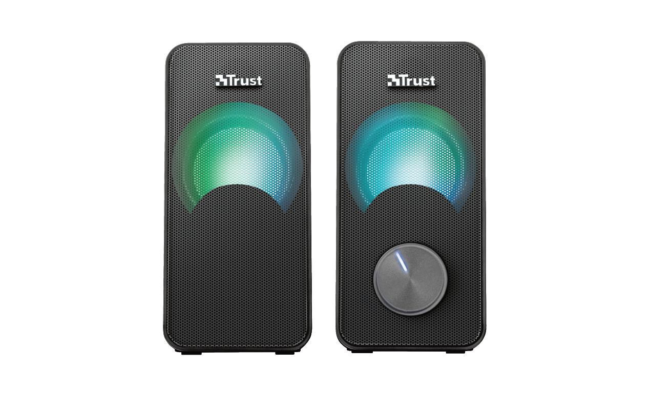 Trust Arys Compact RGB, Set – PC-Lautsprecher-Set – 2.0, 6 W, 3,5 mm Klinke, Schwarz