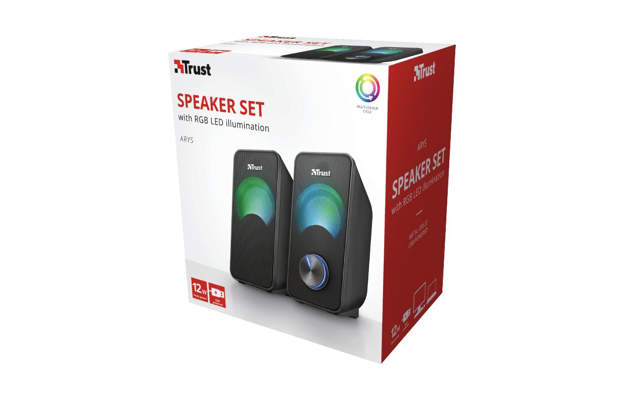 Trust Arys Compact RGB, Set – PC-Lautsprecher-Set – 2.0, 6 W, 3,5 mm Klinke, Schwarz