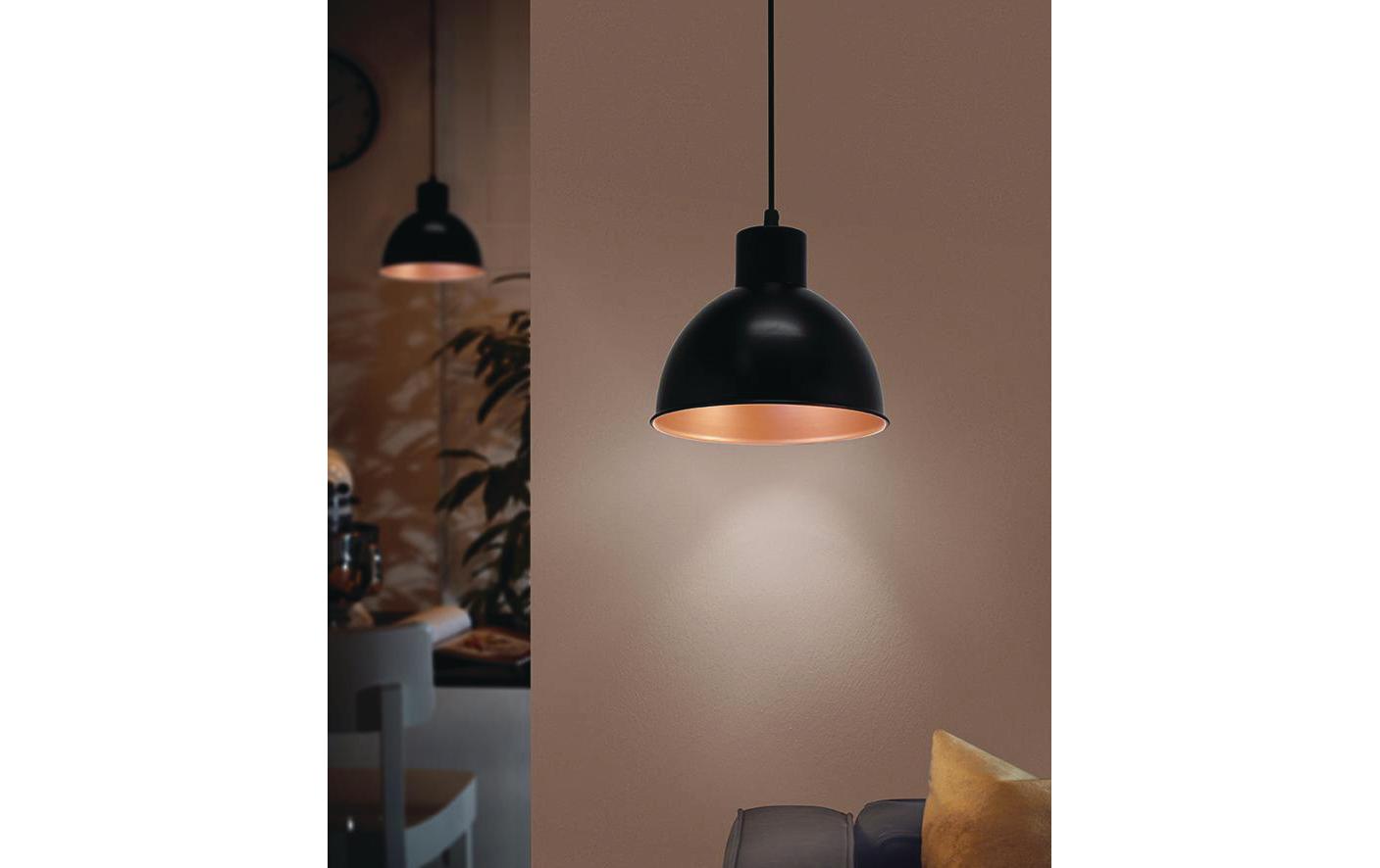 EGLO Hängeleuchte TRURO 1 – Ø 21 × 110 cm, 60 W, dimmbar, schwarz/kupfer, exkl. Leuchtmittel, E27