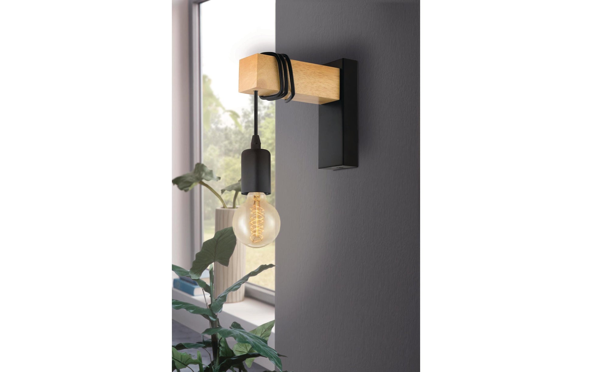 EGLO Wandleuchte Townshend – 10 W, dimmbar, schwarz/braun, exkl. E27