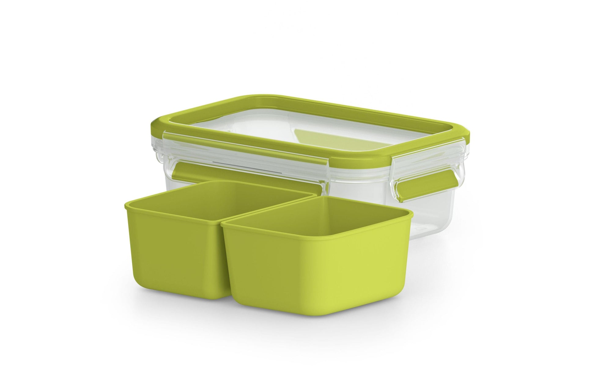 EMSA Lunchbox 550 ml, 11,3 × 16,3 × 5,8 cm, Polypropylen (PP)/TPE, transparent/grün, mit 2 Einsätzen