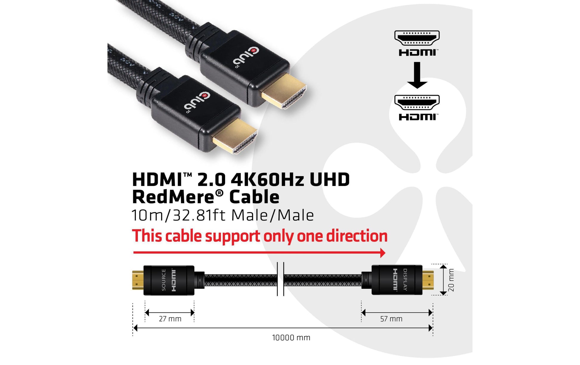 CLUB3D Club 3D HDMI Kabel HDMI 2.0 4K 60 Hz – 10 m – aktiv