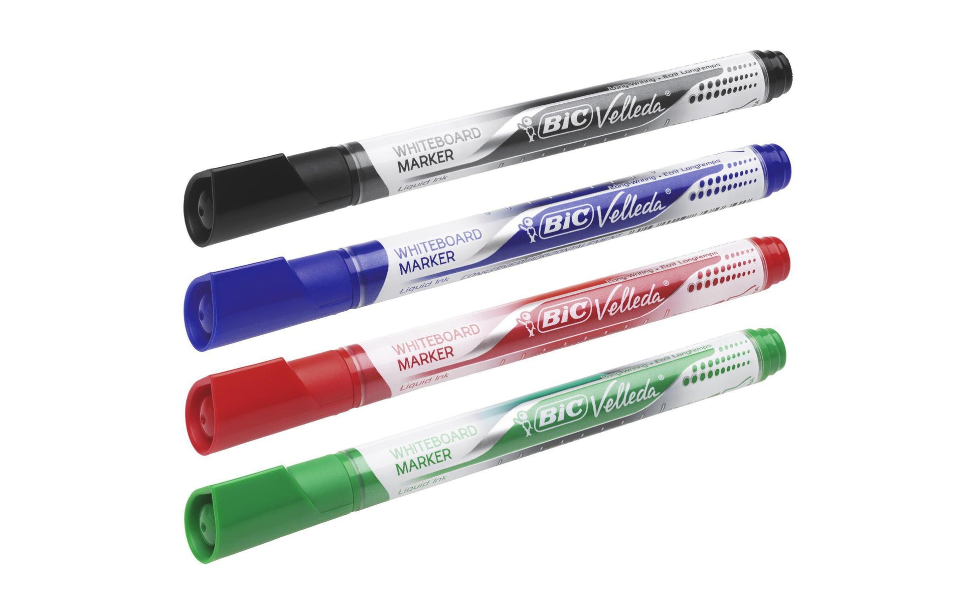 BIC Whiteboard-Marker – Rundspitze, 4 Farben, 4 Stück, trocken abwischbar, geruchsarm – für Whiteboards
