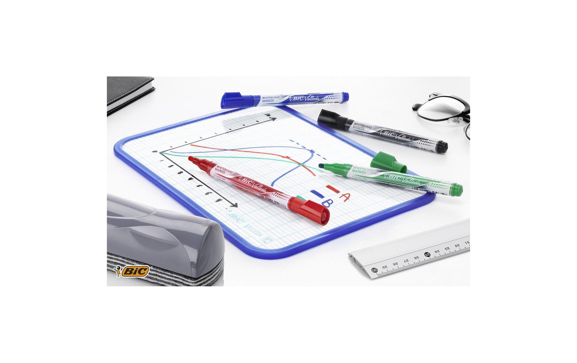 BIC Whiteboard-Marker – Rundspitze, 4 Farben, 4 Stück, trocken abwischbar, geruchsarm – für Whiteboards