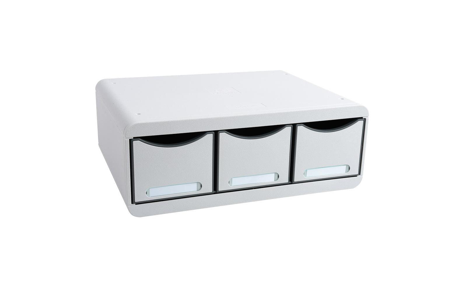 Exacompta TOOLBOX MAXI Schubladenelement – 3 Schubladen, für A4, Grau, B 355 × H 135 × T 270 mm
