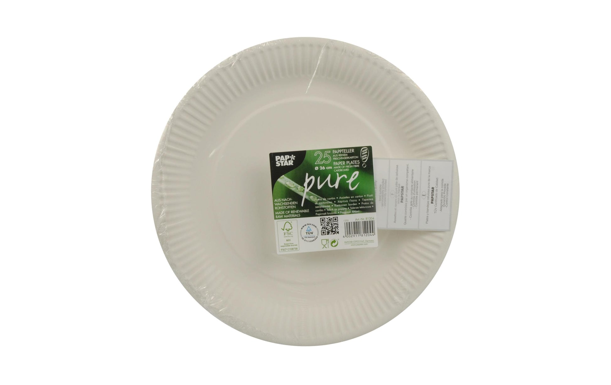 Papstar Teller, Papier/Karton, Rund – Ø 26 cm – weiss – 25 Stk.