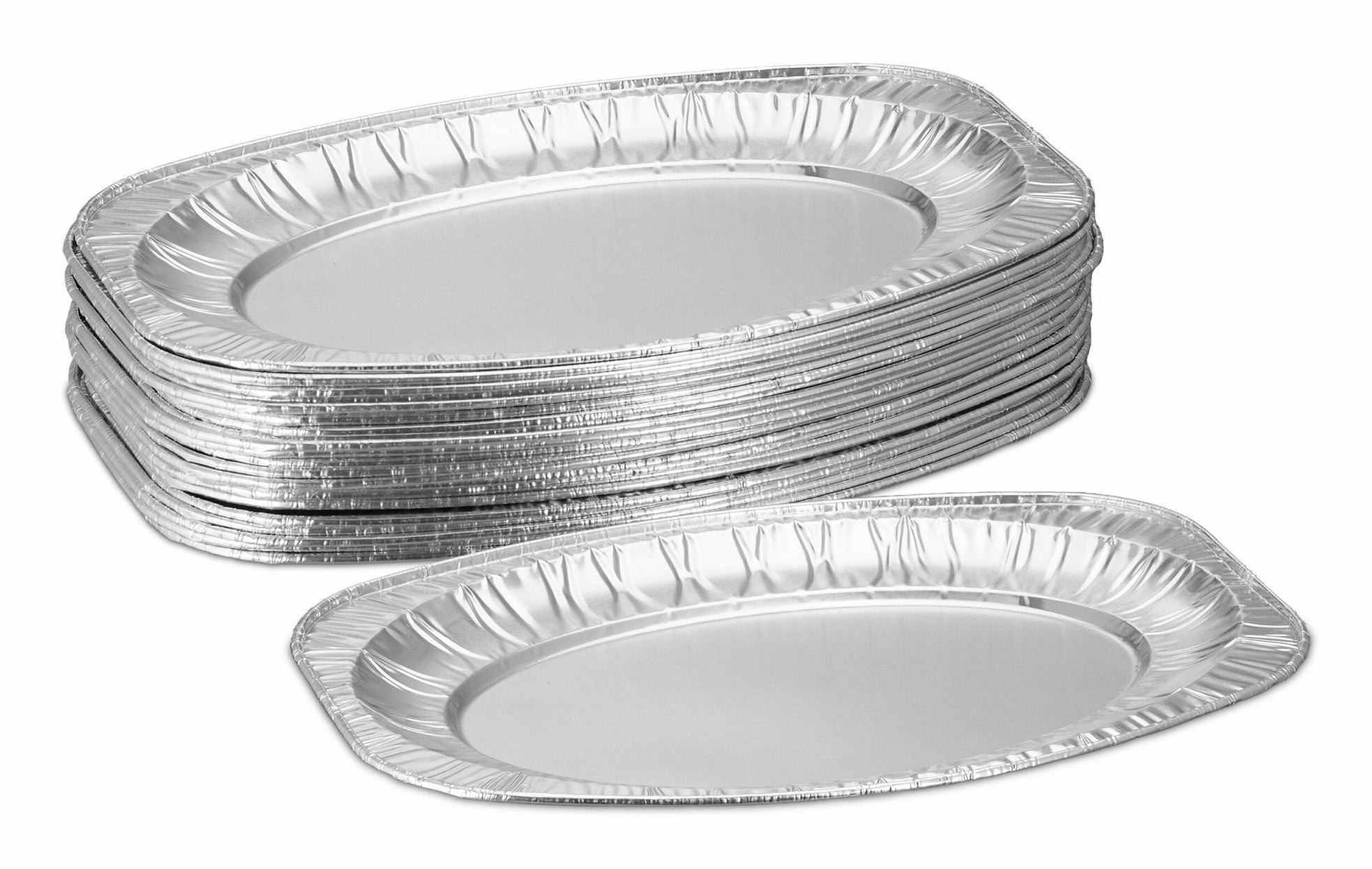 Relaxdays Servierplatte, Aluminium, Oval, 35 × 24 × 2,5 cm, Silber – 25 Stk.