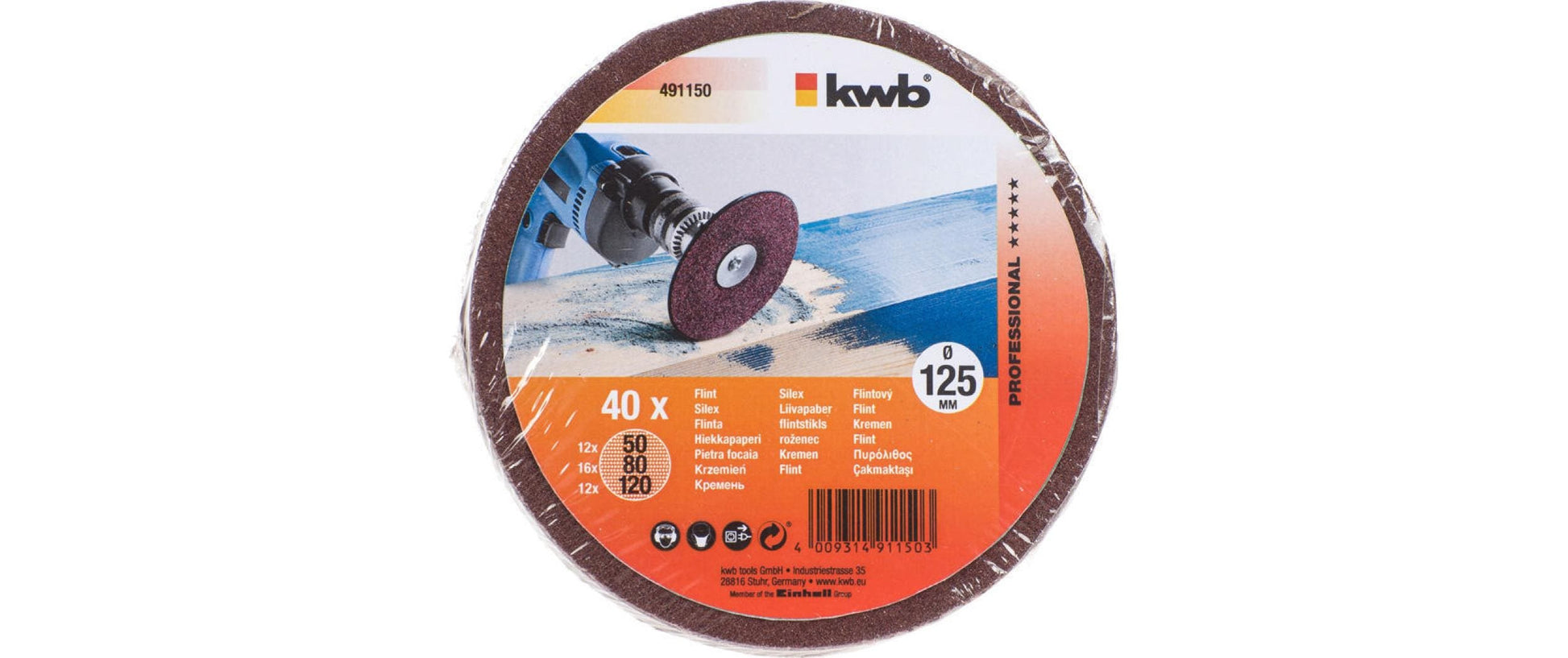 kwb Schleifscheiben 125 mm Aluminiumoxid – für Holz – 40 Stk
