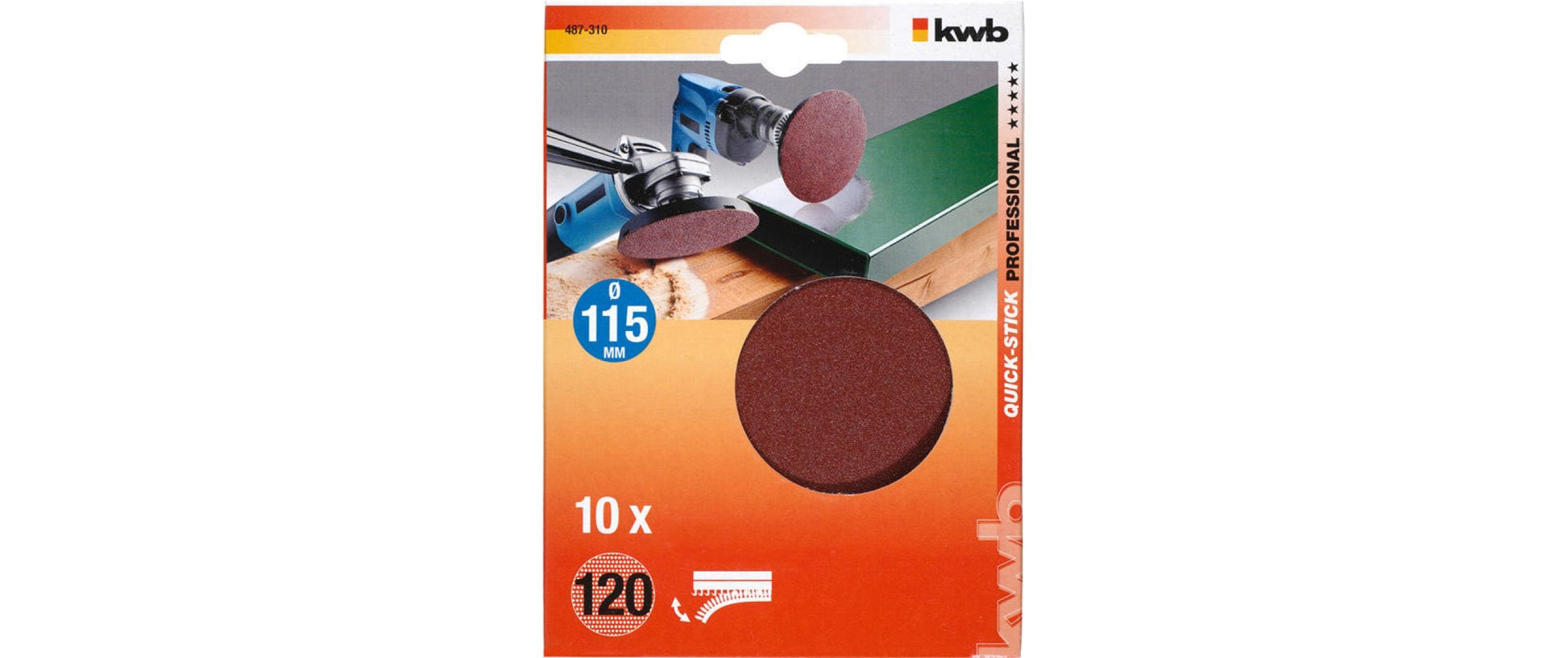 kwb Schleifscheibe 115 mm P120 – für Holz – 10 Stk – mit Klett, ungelocht – für Exzenterschleifer