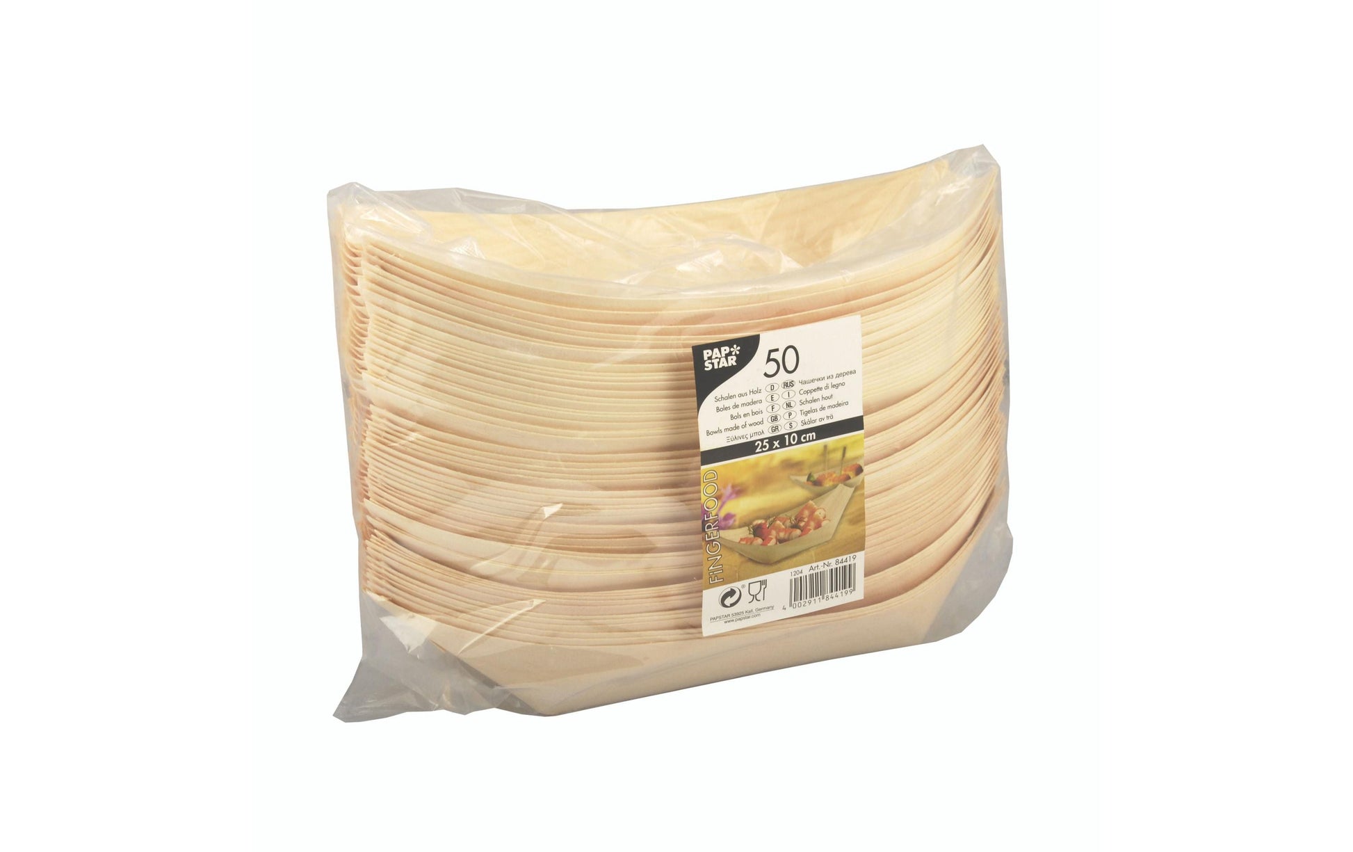 Papstar Fingerfood-Schale, Holz (Kiefer), Oval – 250 × 100 × 50 mm – 50 Stk.