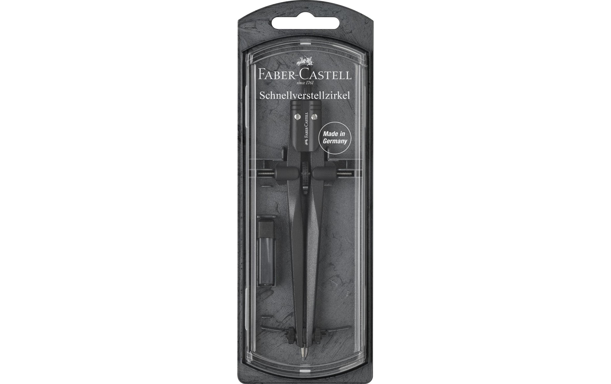 Faber-Castell STREAM Schnellverstellzirkel – Länge 170 mm, max. Kreis-Ø 34 cm, inkl. Minendose, schwarz