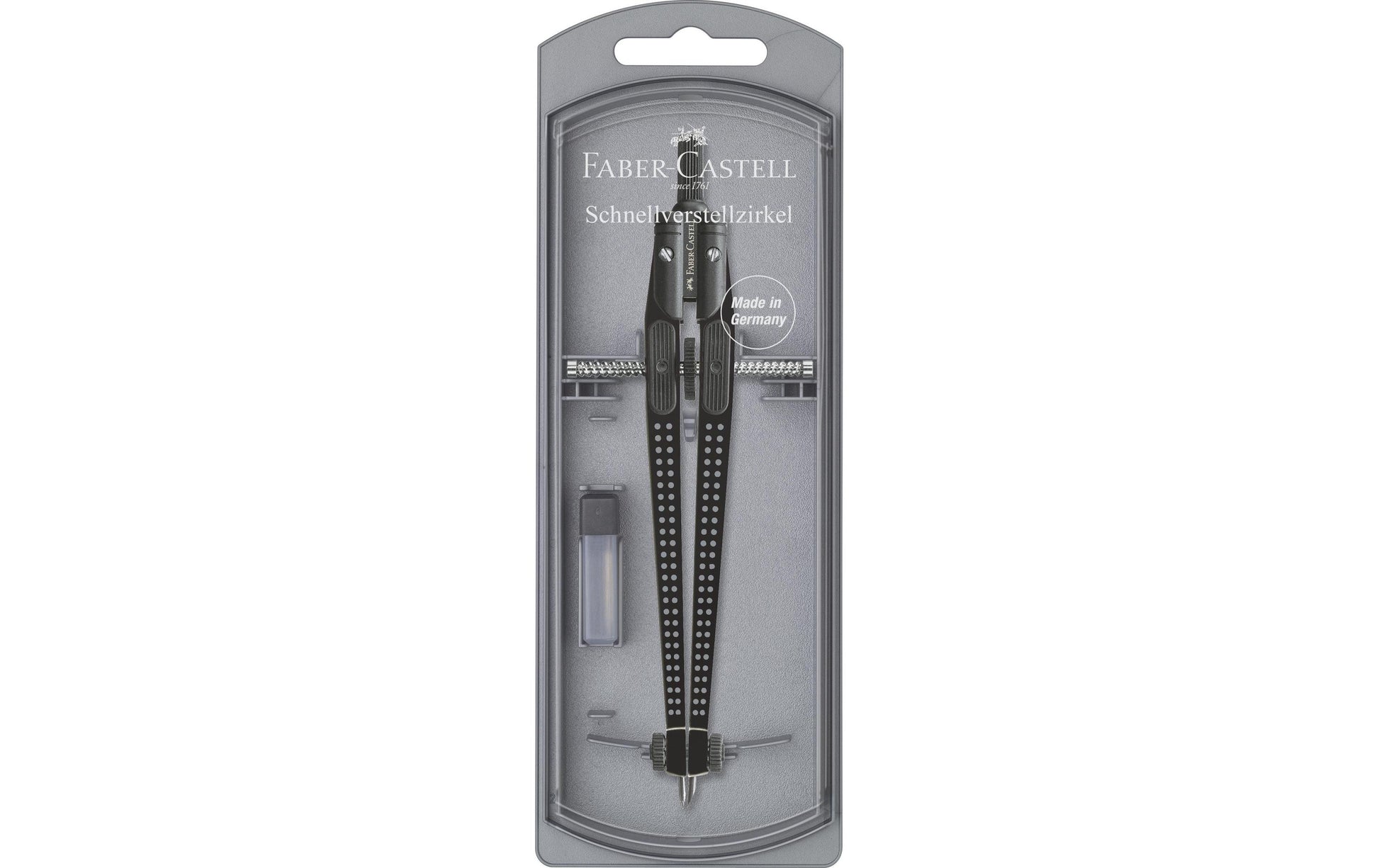 Faber-Castell GRIP Schnellverstellzirkel – Länge 170 mm, max. Kreis-Ø 39 cm, inkl. Ersatzminendose, schwarz