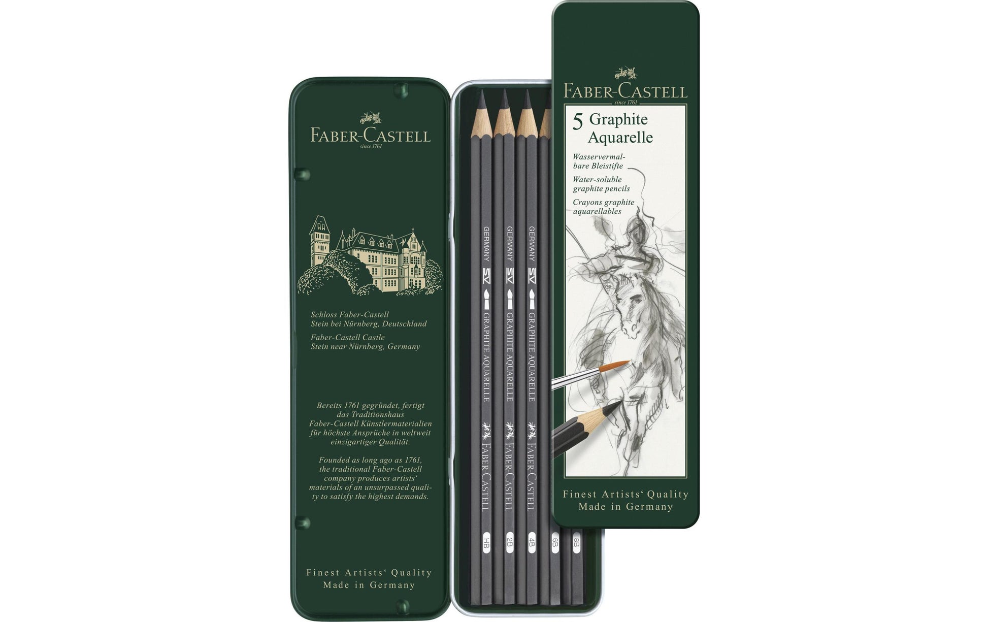 Faber-Castell Graphite Aquarelle Graphit-Set, Jumbo, Metalletui – 5-teilig