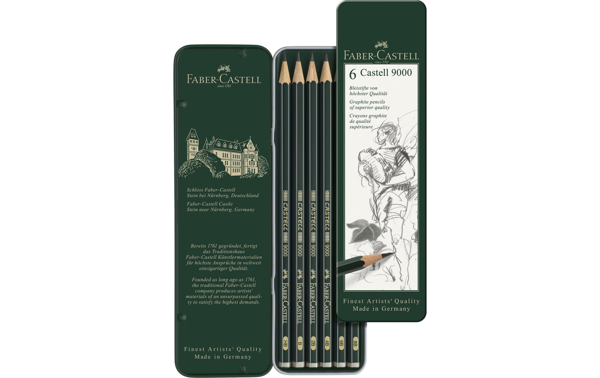 Faber-Castell Castell 9000 Graphit-Set, 8B–HB, Metalletui – 6-teilig