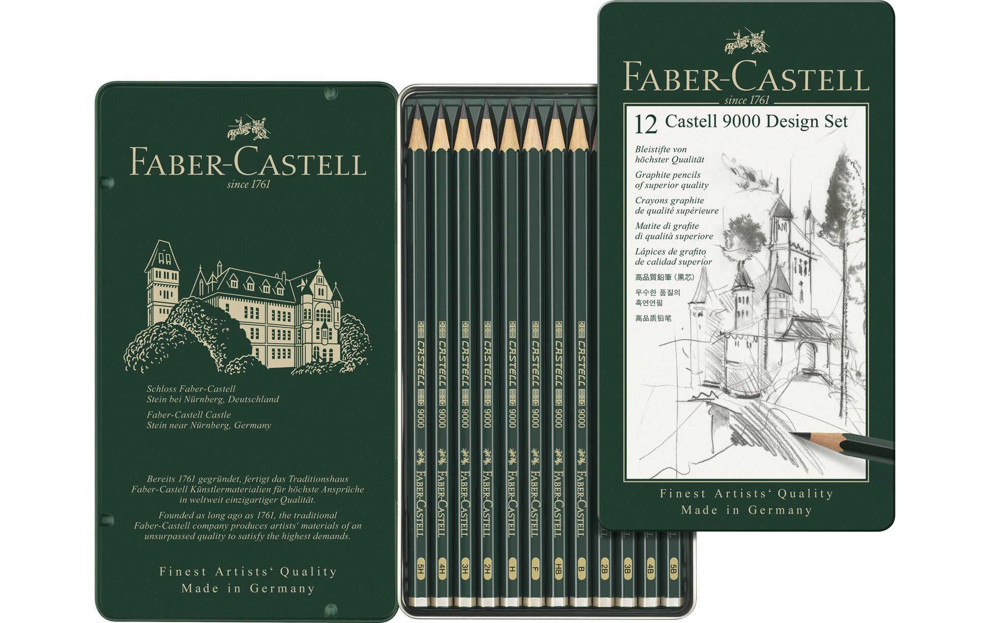 Faber-Castell CASTELL 9000 Bleistifte, Metalletui – 12er-Set