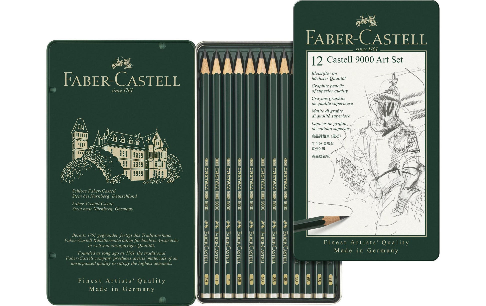 Faber-Castell CASTELL 9000 Graphit-Set, 8B–2H, mit Aufbewahrungsbox – 12-teilig