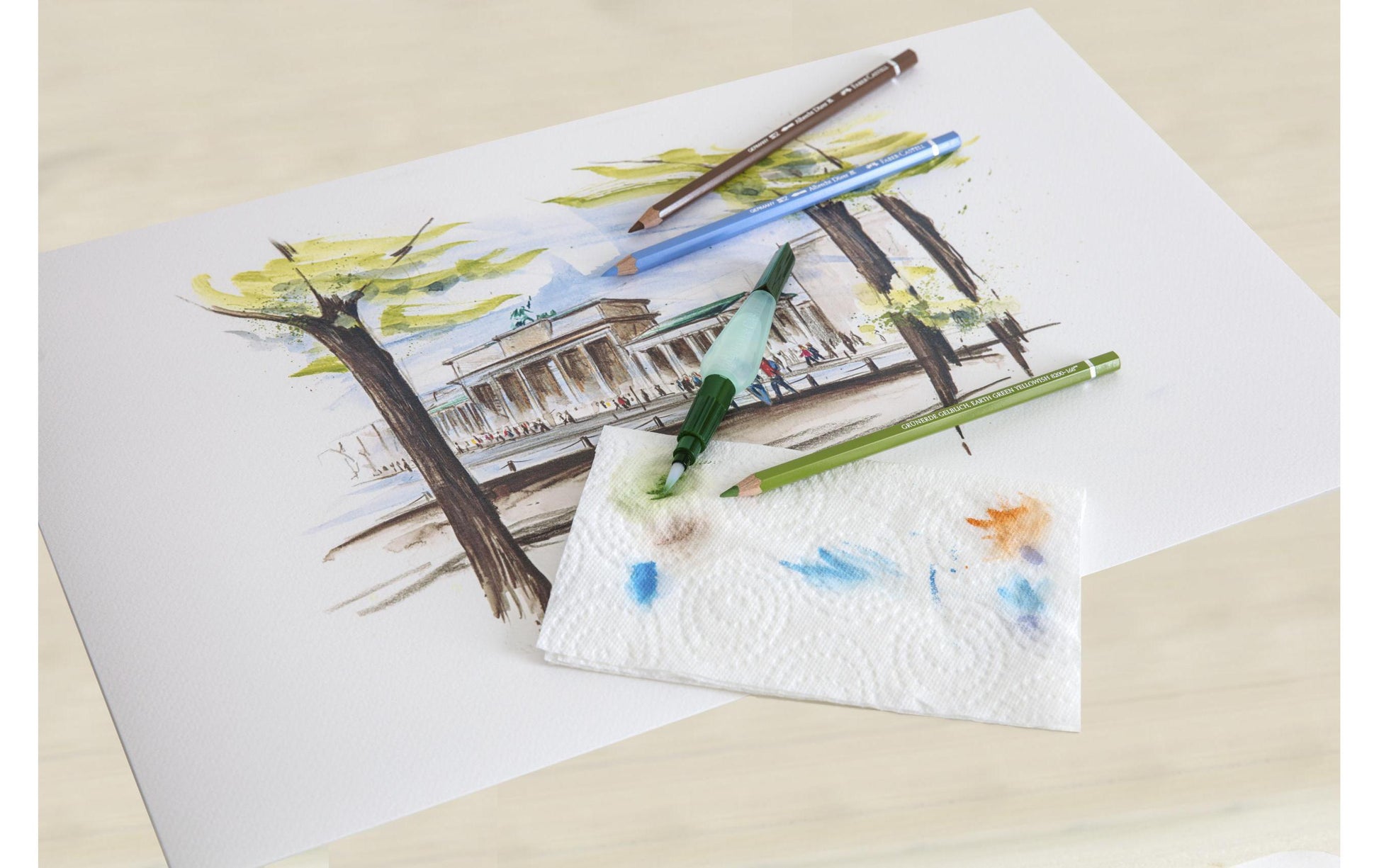 Faber-Castell Art & Graphic – Wassertankpinsel – Flachpinsel, Synthetikhaare, grün, 1 Stück