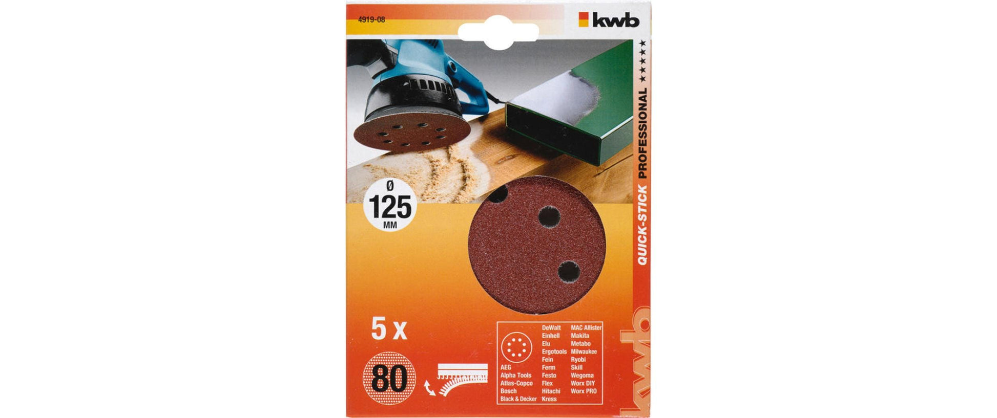 kwb Schleifscheibe 125 mm P80 – für Metall – 5 Stk – für Exzenterschleifer