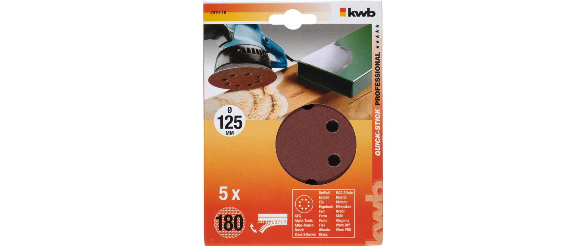 kwb Schleifscheibe 125 mm P180 – für Metall – 5 Stk – gelocht – für Exzenterschleifer