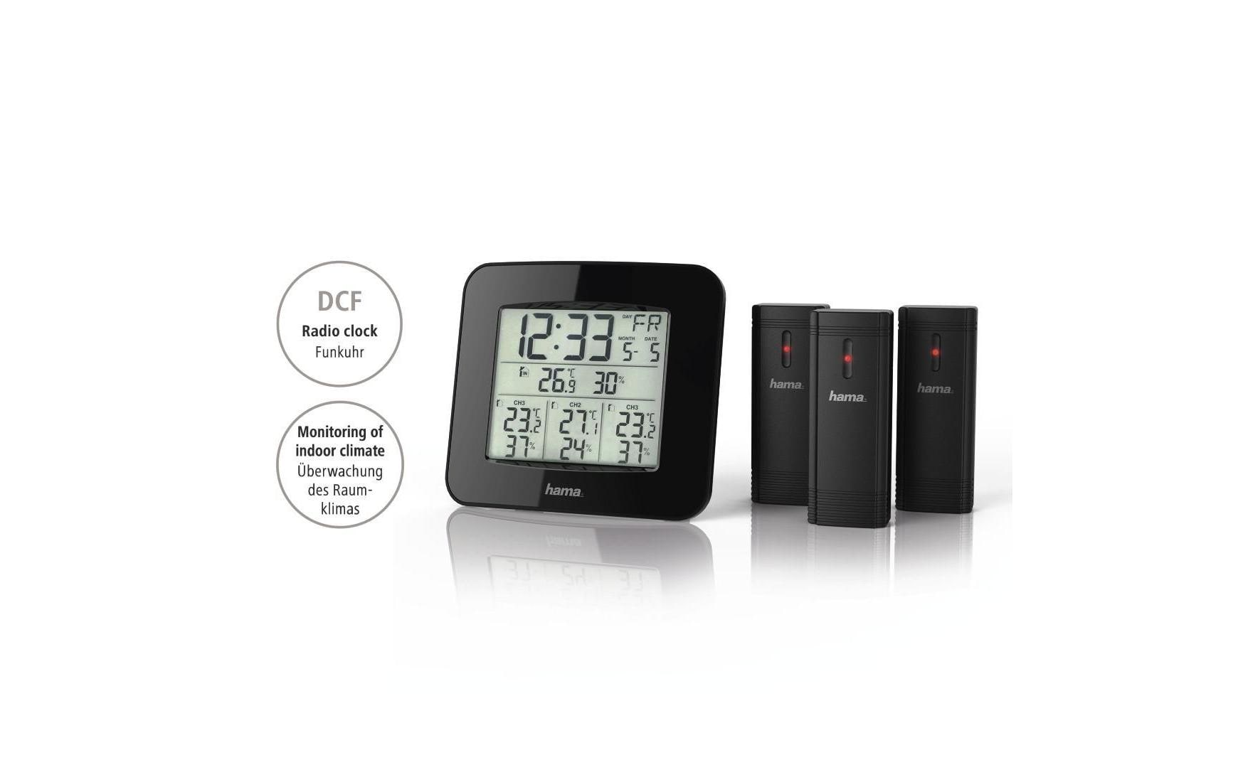 Hama EWS-Trio – Wetterstation, Aussentemperatur, inkl. 3 Sensoren – schwarz