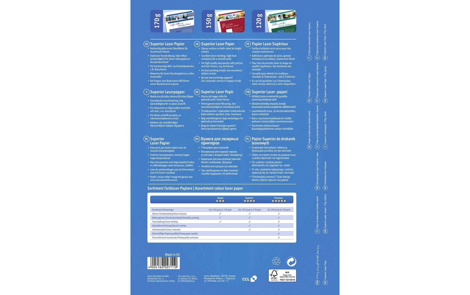Avery Zweckform Superio Colour Fotopapier – glänzend, A4, 170 g/m², 200 Blatt – für Laserdrucker