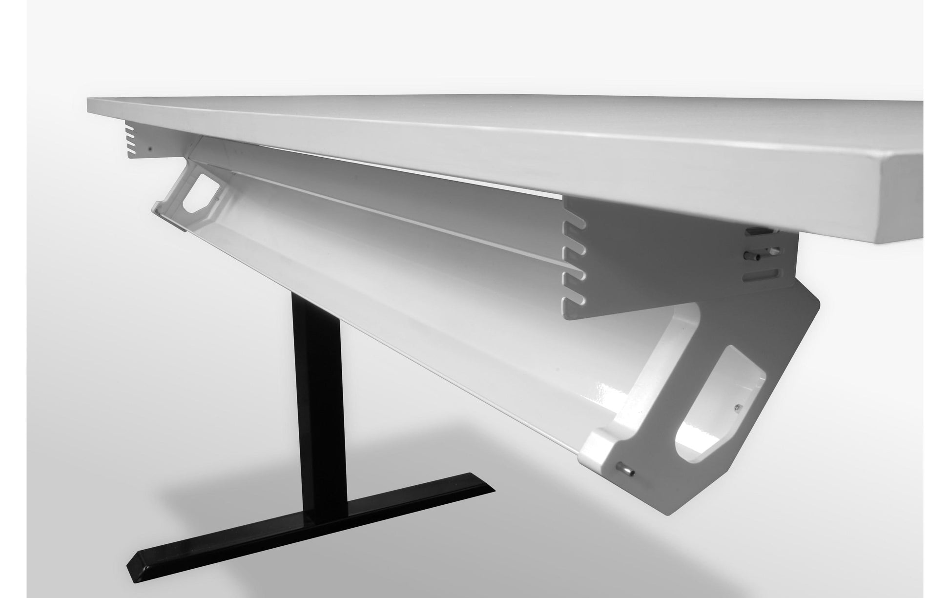 Actiforce Untertisch-Kabelwanne – 1'264 × 152 mm – Aluminium – Weiss, abklappbar, für Actiforce-Gestelle