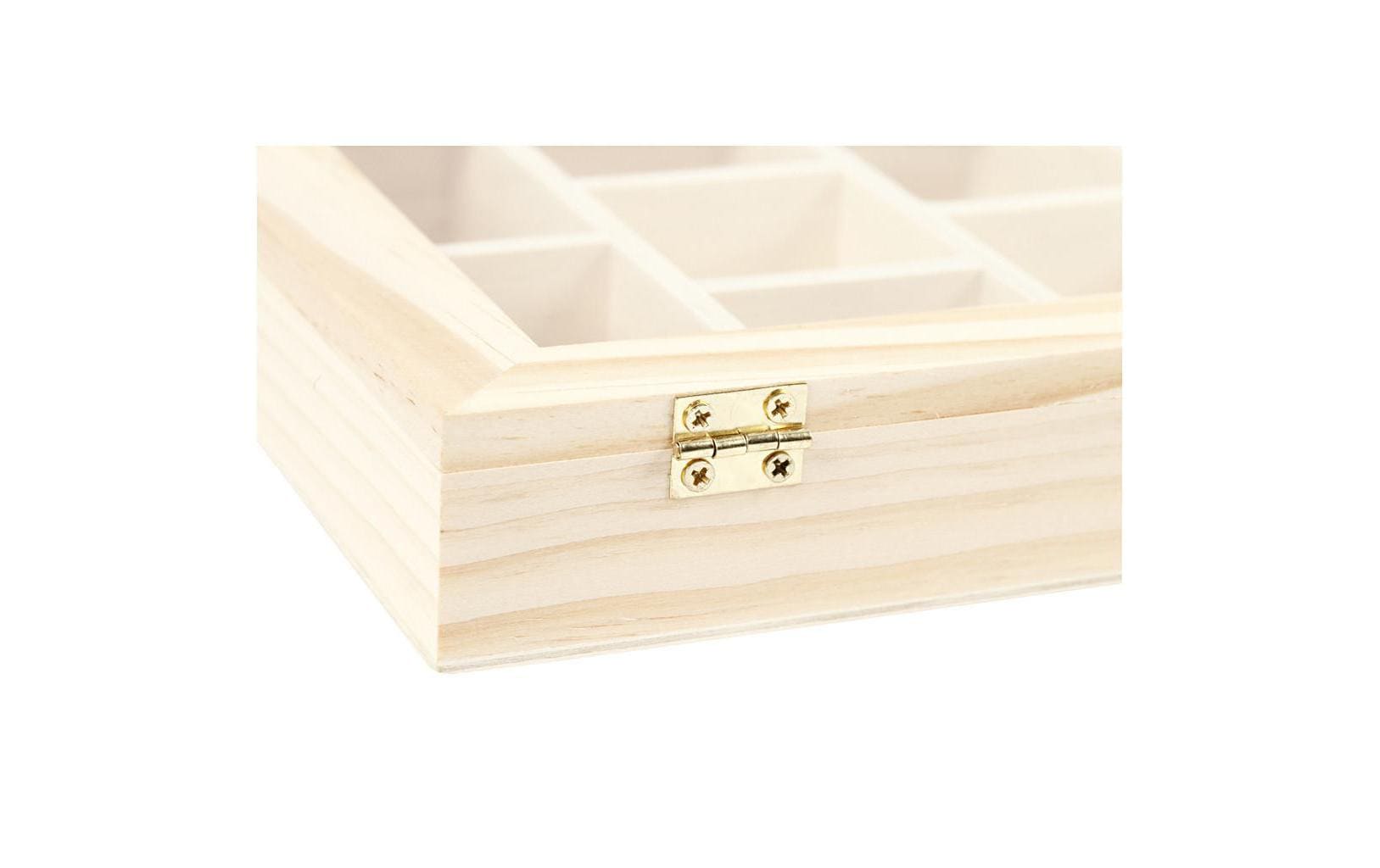 Creativ Company Fotobox – Holz – Natur – mit Glasdeckel, 10 Fächer – 155 × 35 × 205 mm