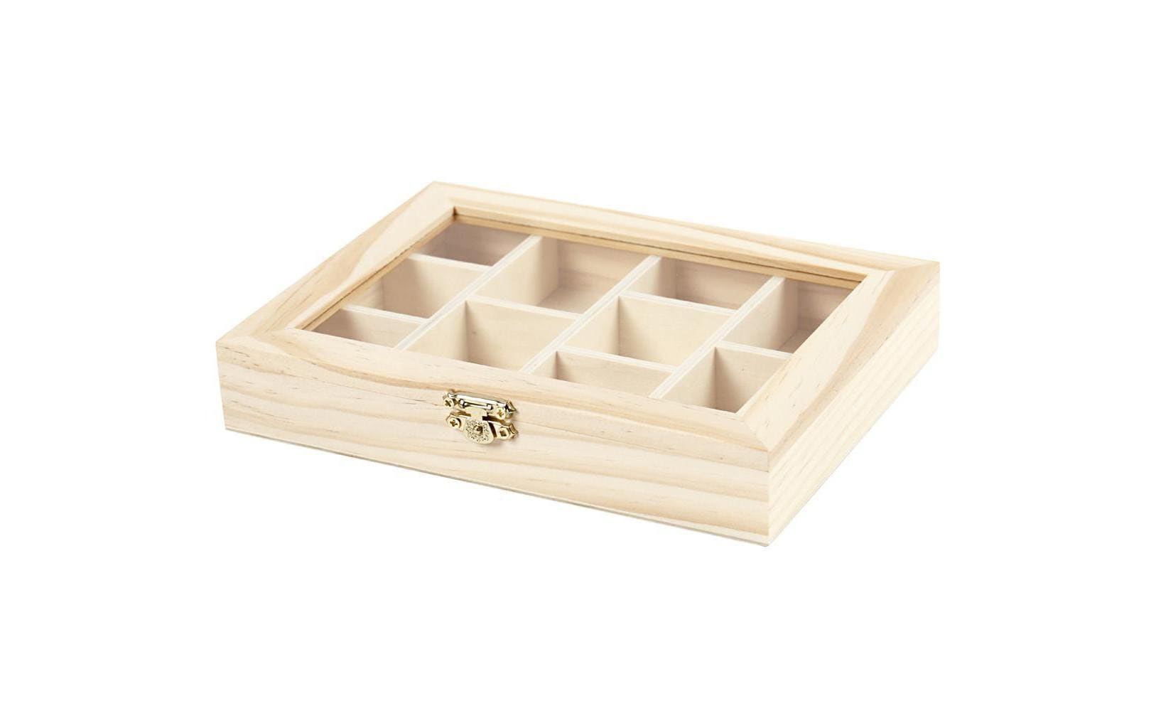 Creativ Company Fotobox – Holz – Natur – mit Glasdeckel, 10 Fächer – 155 × 35 × 205 mm
