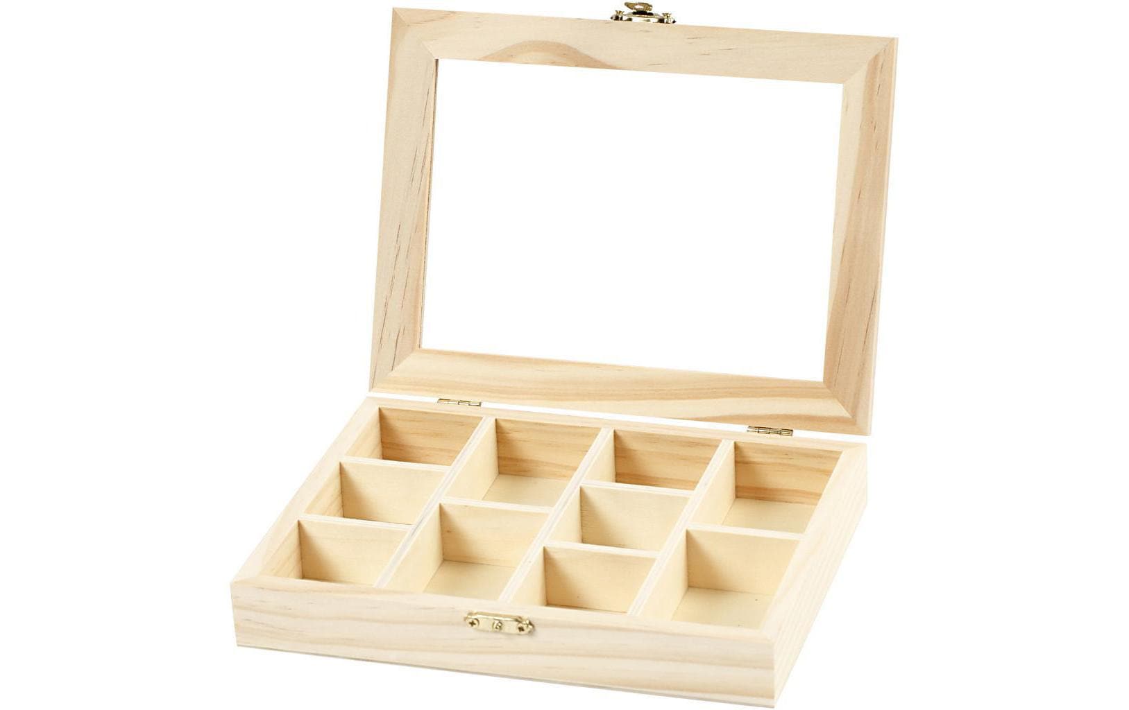 Creativ Company Fotobox – Holz – Natur – mit Glasdeckel, 10 Fächer – 155 × 35 × 205 mm