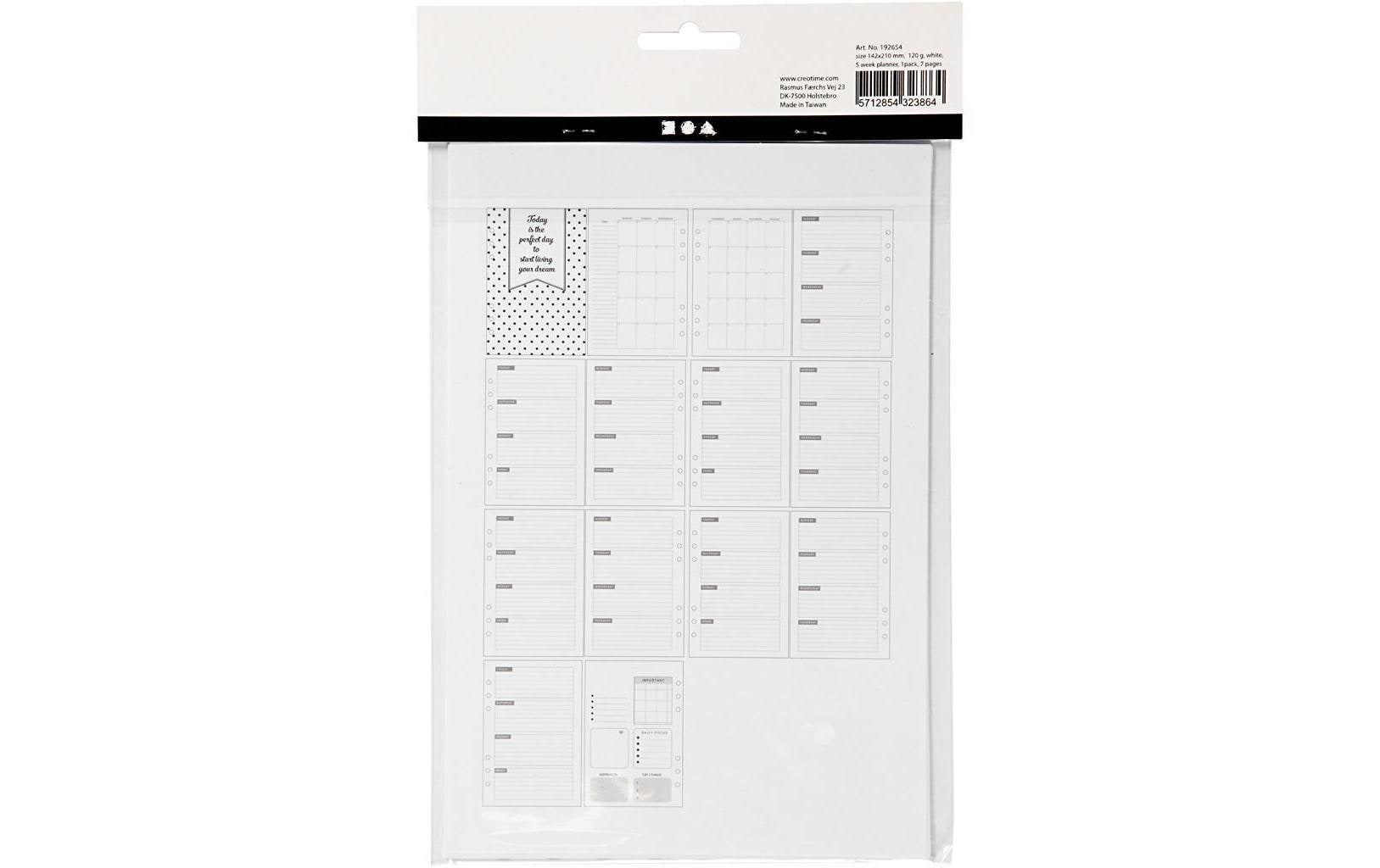 Creativ Company Kalenderseite – 14,2 × 21 cm, weiss, liniert, 120 g/m² – 7 Blatt, Art. 192654