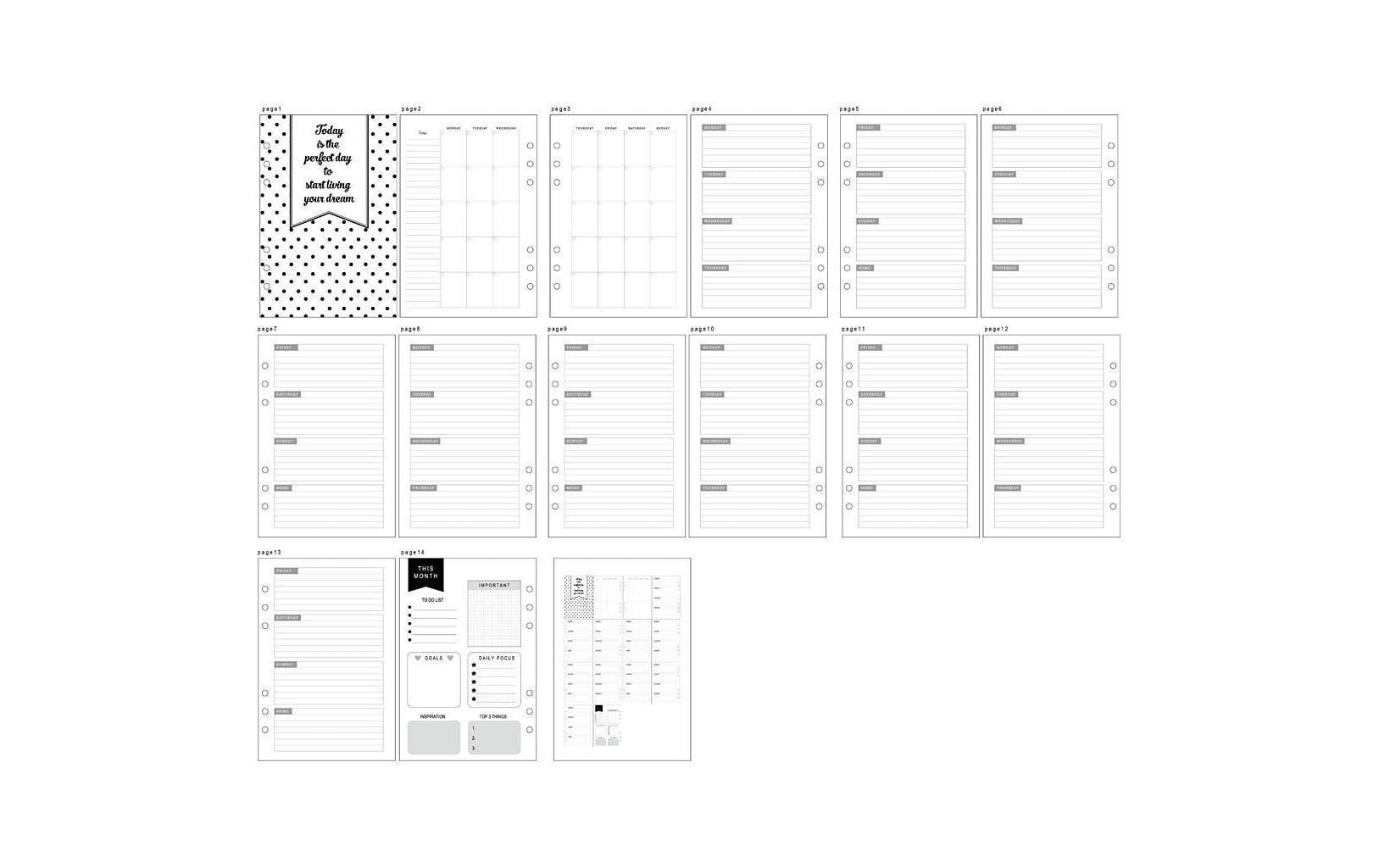 Creativ Company Kalenderseite – 14,2 × 21 cm, weiss, liniert, 120 g/m² – 7 Blatt, Art. 192654