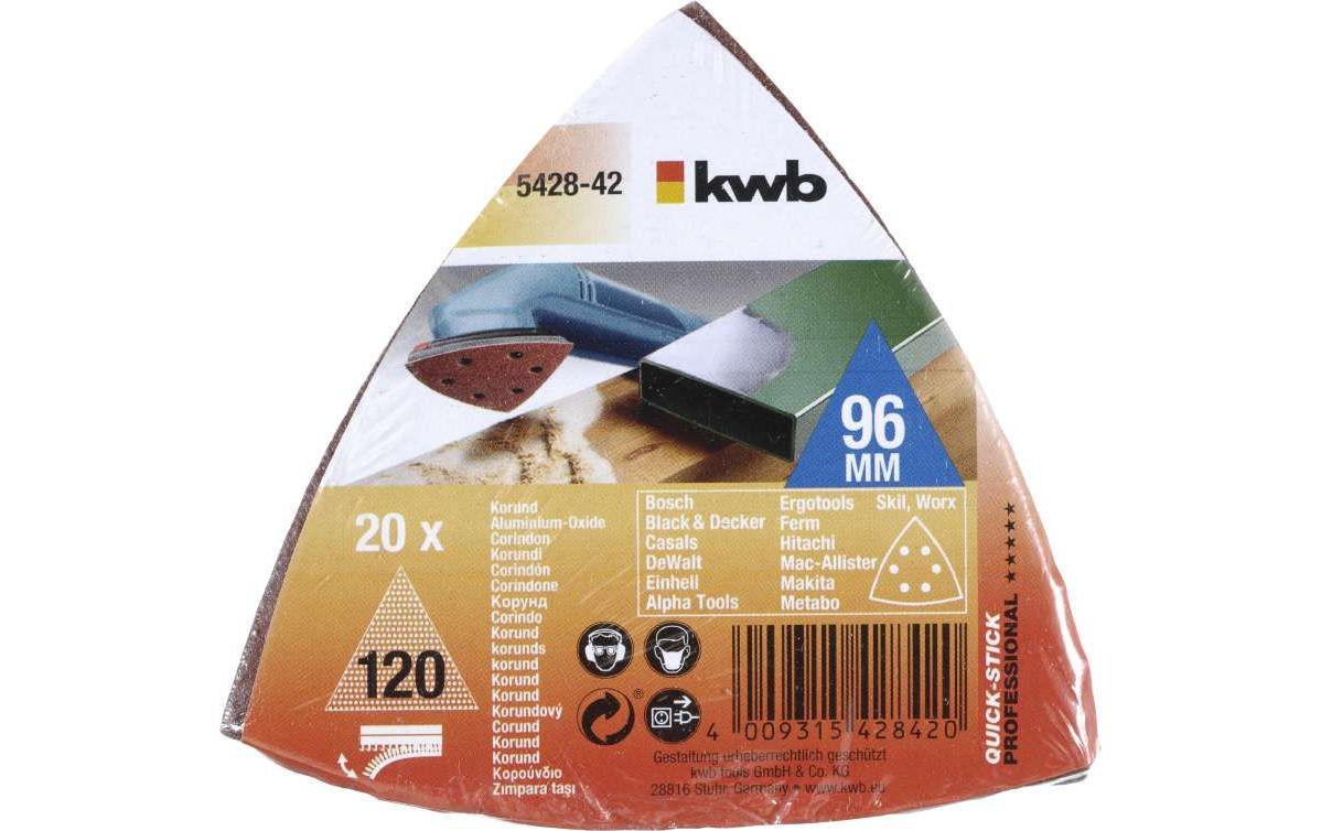 kwb Delta-Schleifblatt 96 mm P120 – für Metall – 20 Stk