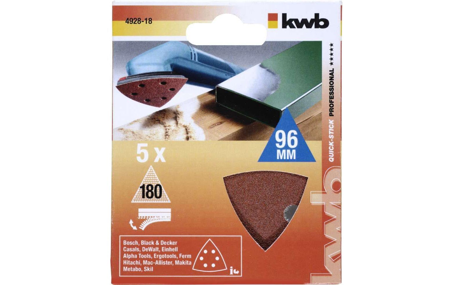 kwb Delta-Haftscheiben 96 mm P180 – 5 Stk – für Universal
