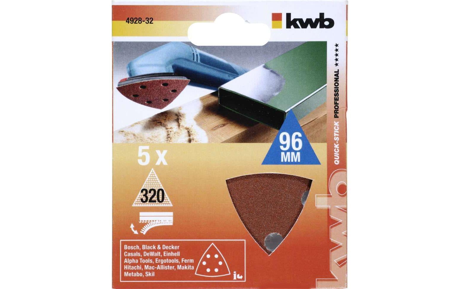 kwb Schleifpapier 96 mm P320 – Delta-Haftscheiben – für Lackoberflächen – 5 Stk