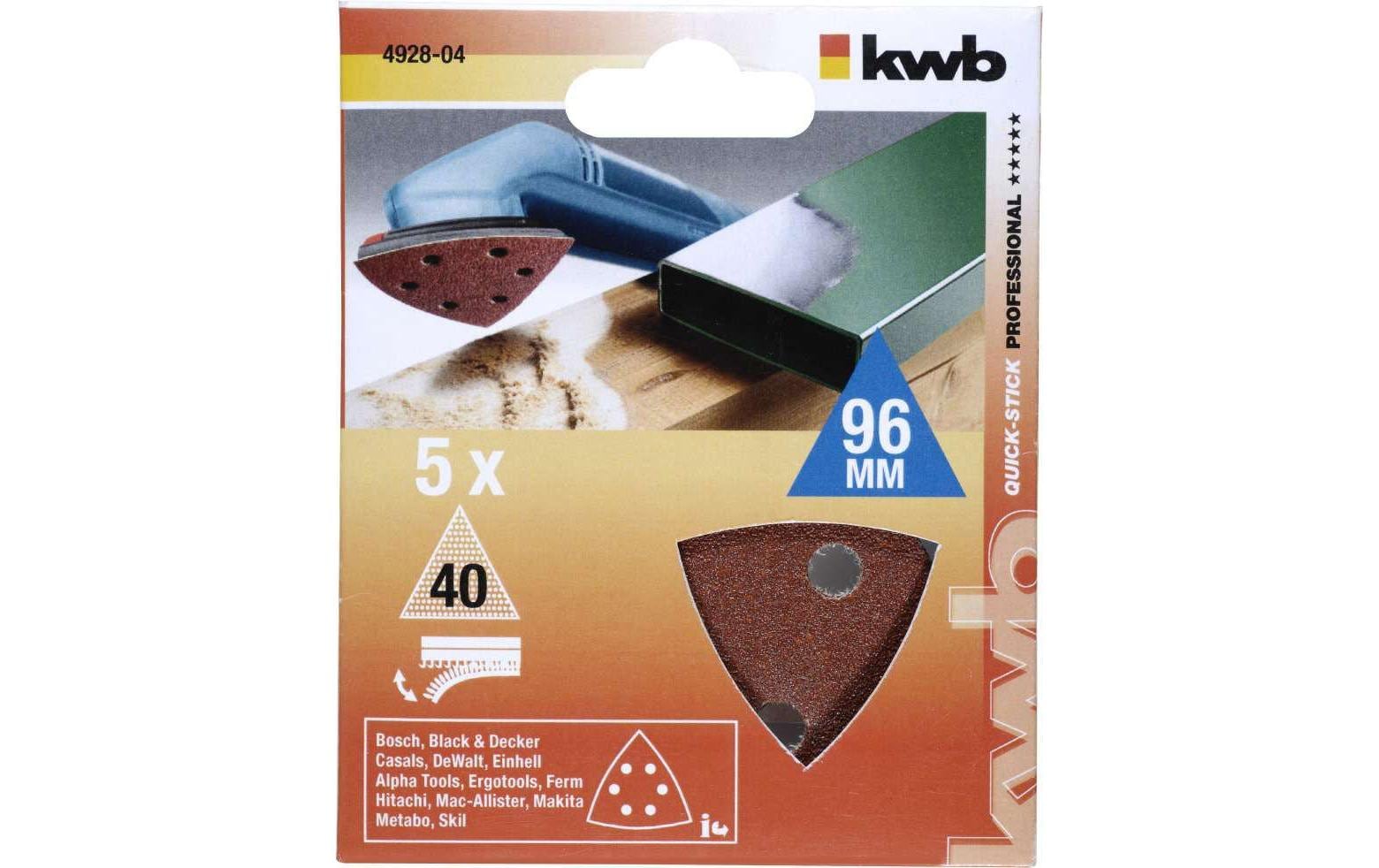 kwb Delta-Haftscheiben 96 mm K40 – für Holz, Metall, Mauerwerk & Beton – 5 Stk
