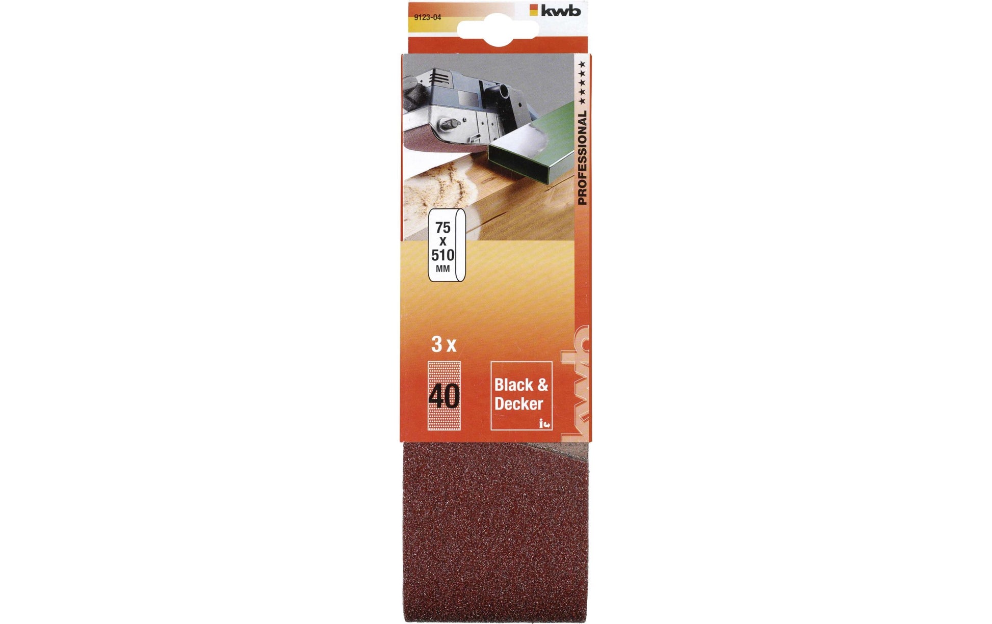 kwb Schleifband 75 × 510 mm P40 – für Metall & Holz – 3 Stk – für Black & Decker