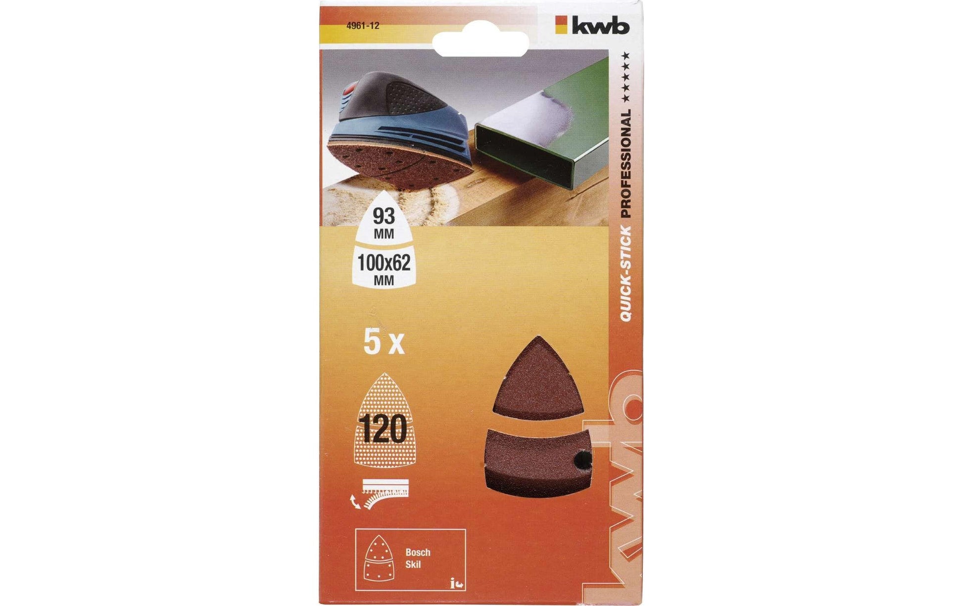 kwb Schleifaufsatz 100 × 62 mm – P120 – 5 Stk – für Kunststoff