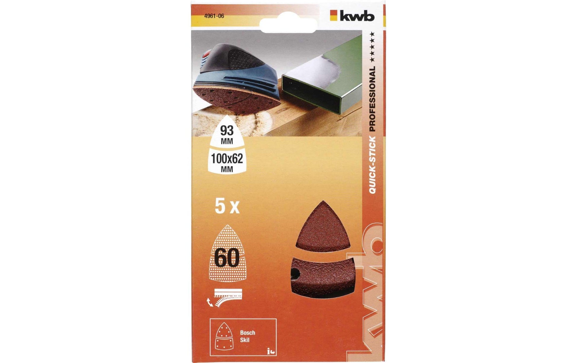 kwb PSM160A Klett-Haftscheiben 100 × 62 mm P60 – 5 Stk – für Delta-Schleifer