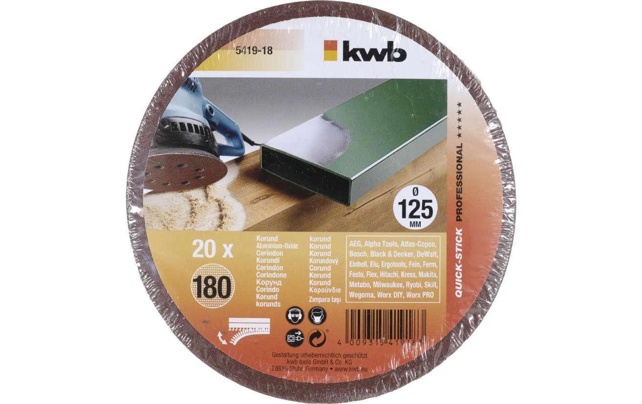 kwb Schleifscheibe 125 mm P180 – für Metall, Holz, Kunststoff – 20 Stk – für Exzenterschleifer