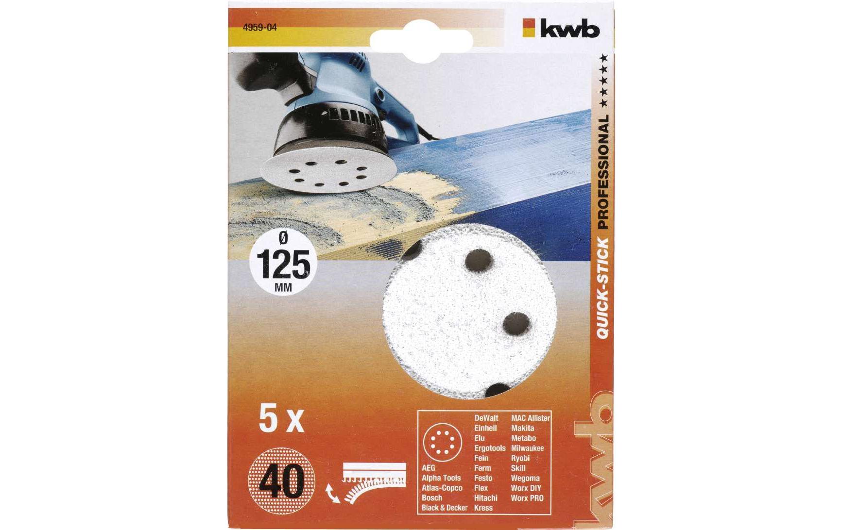 kwb Klett-Haftscheiben 125 mm P40 – 5 Stk – für Kunststoff – für Exzenterschleifer
