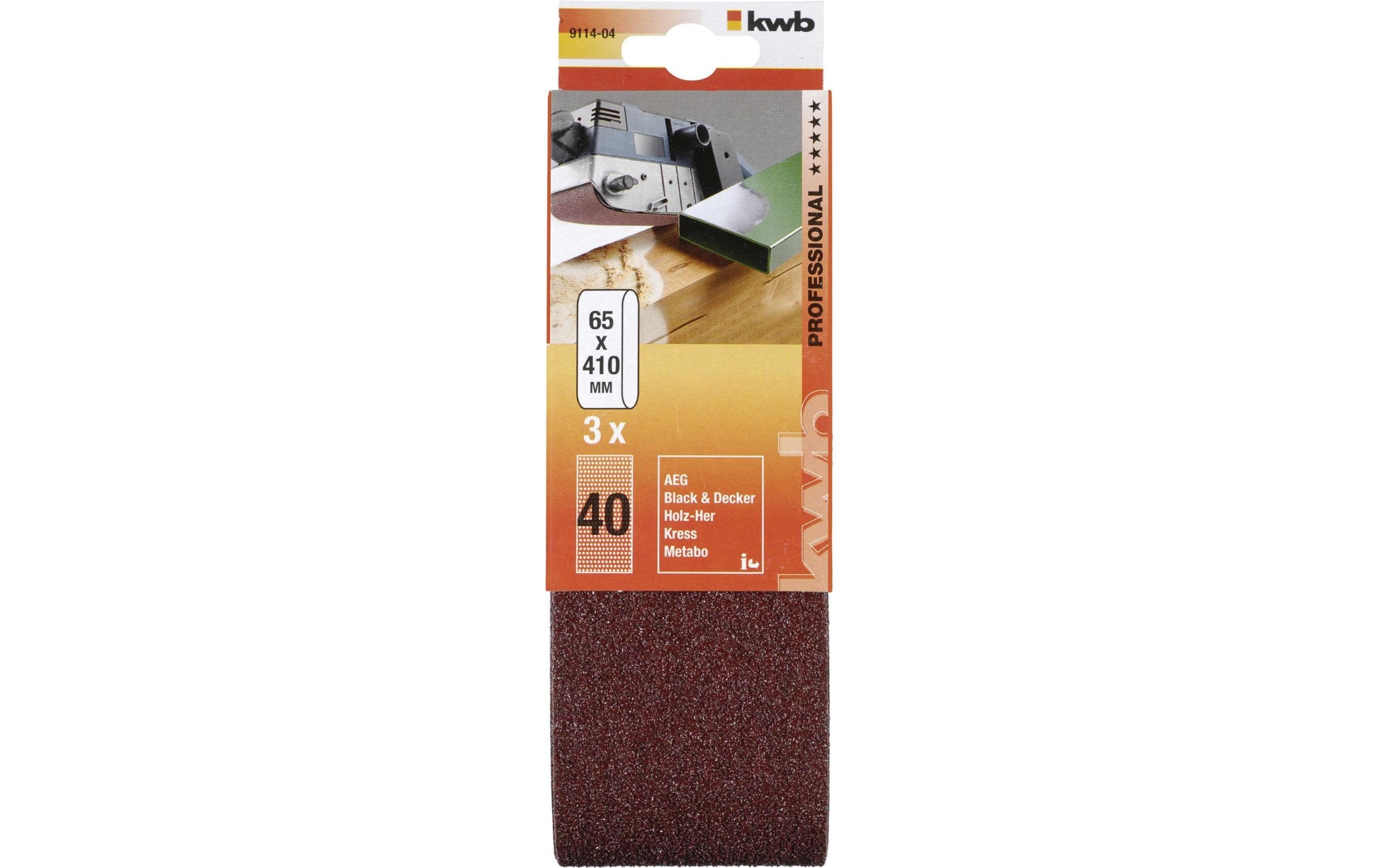 kwb Schleifband 65 × 410 mm – P40 – für Holz – 3 Stk