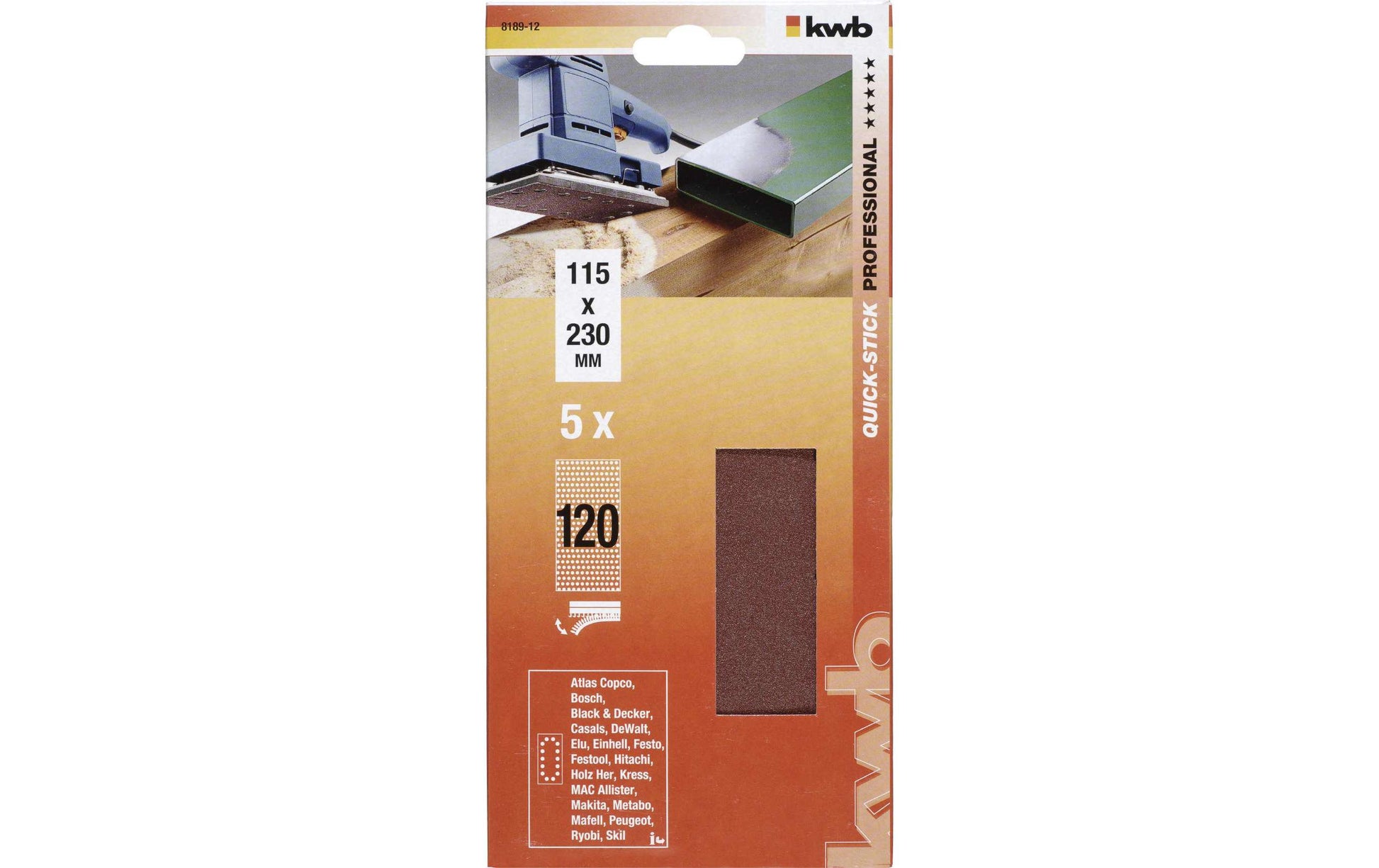 kwb Schleifpapier 115 × 230 mm P120 – 5 Stk – für Metall, Holz, Kunststoff