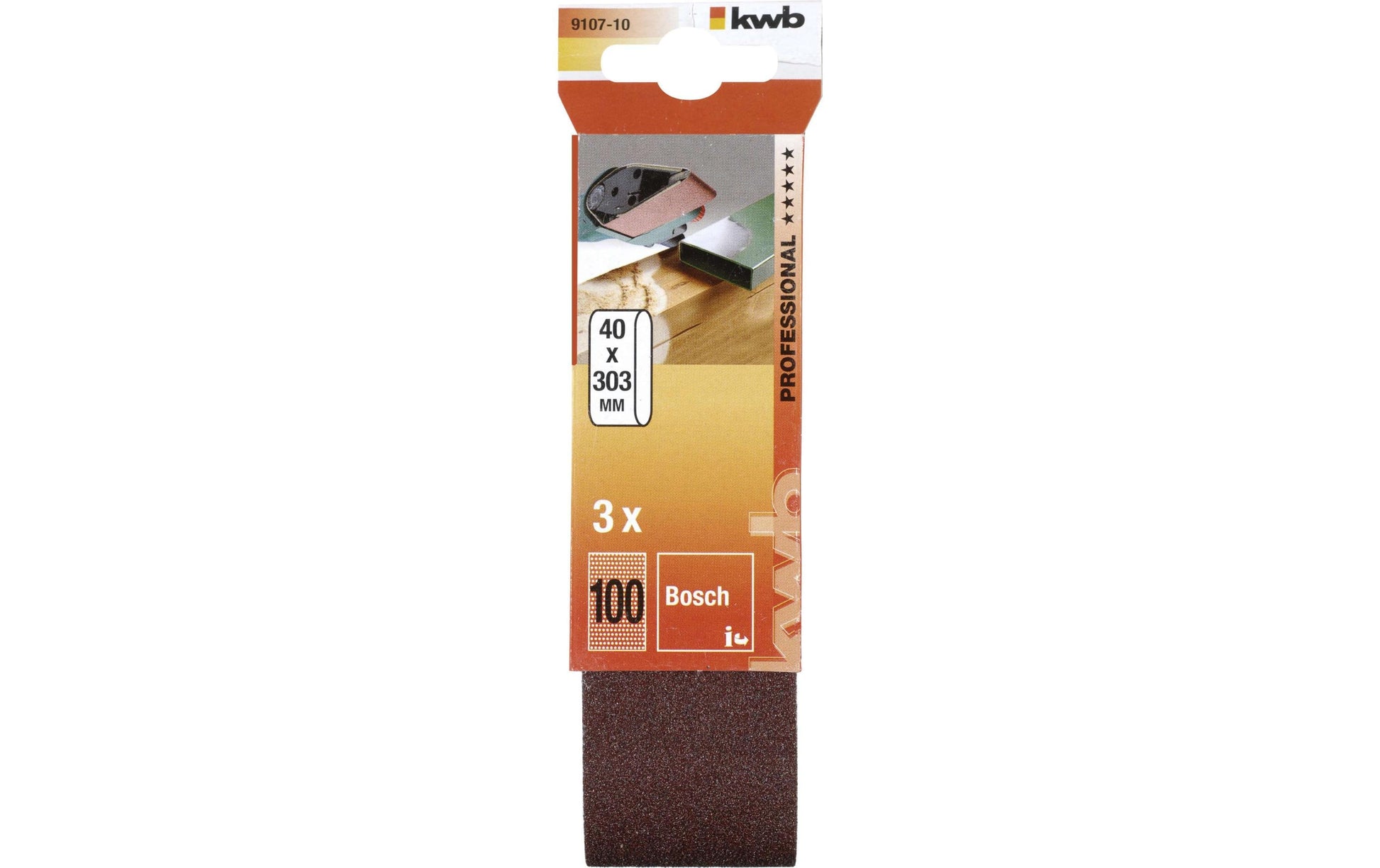 kwb Schleifband 40 × 303 mm P100 – für Holz – 3 Stk