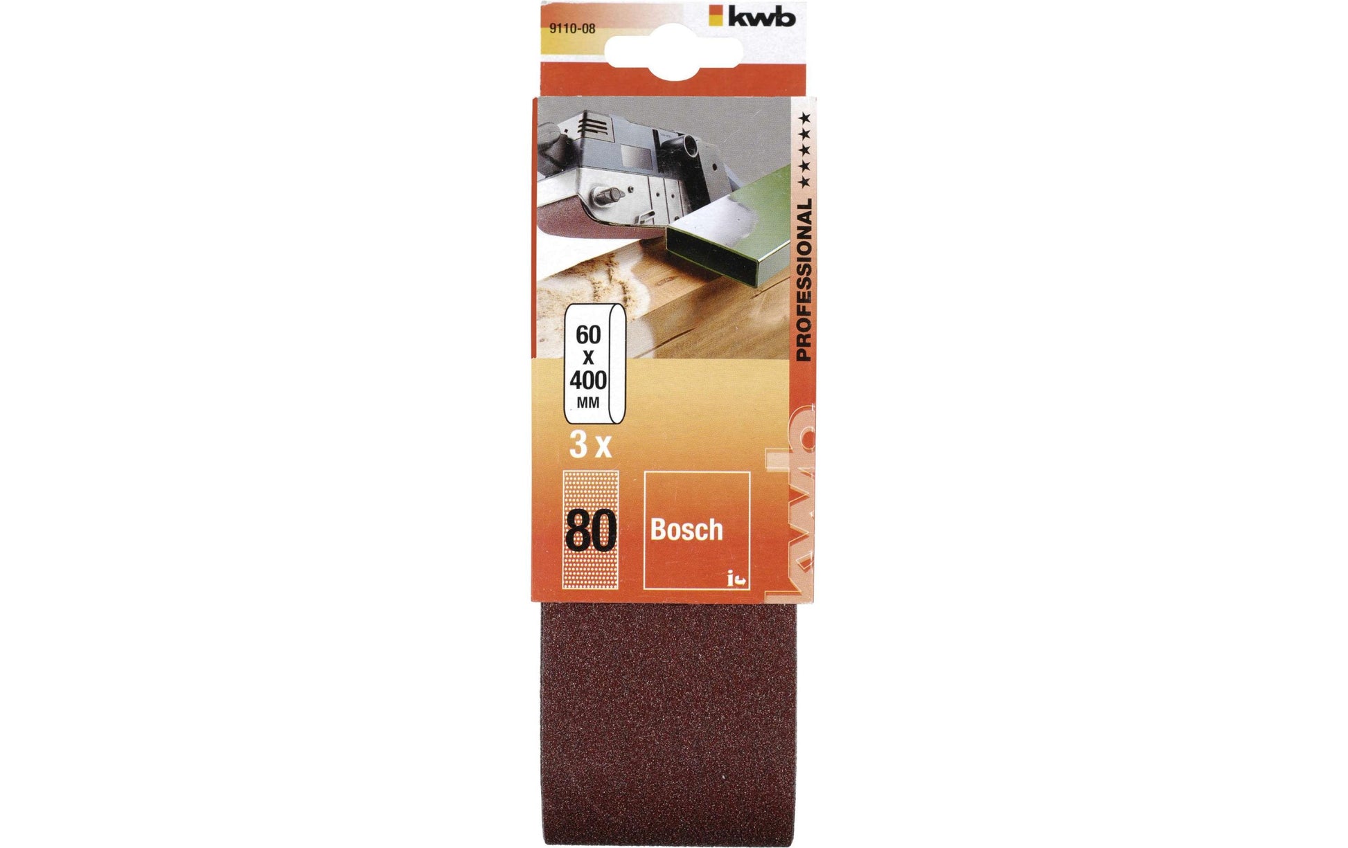 kwb Schleifband 60 × 400 mm P80 – für Holz – 3 Stk – für Bosch