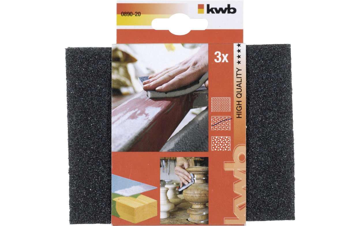 kwb Schleifschwamm 100 × 125 × 10 mm Siliciumcarbid (Schaum) – für Metall, Holz – 3 Stk