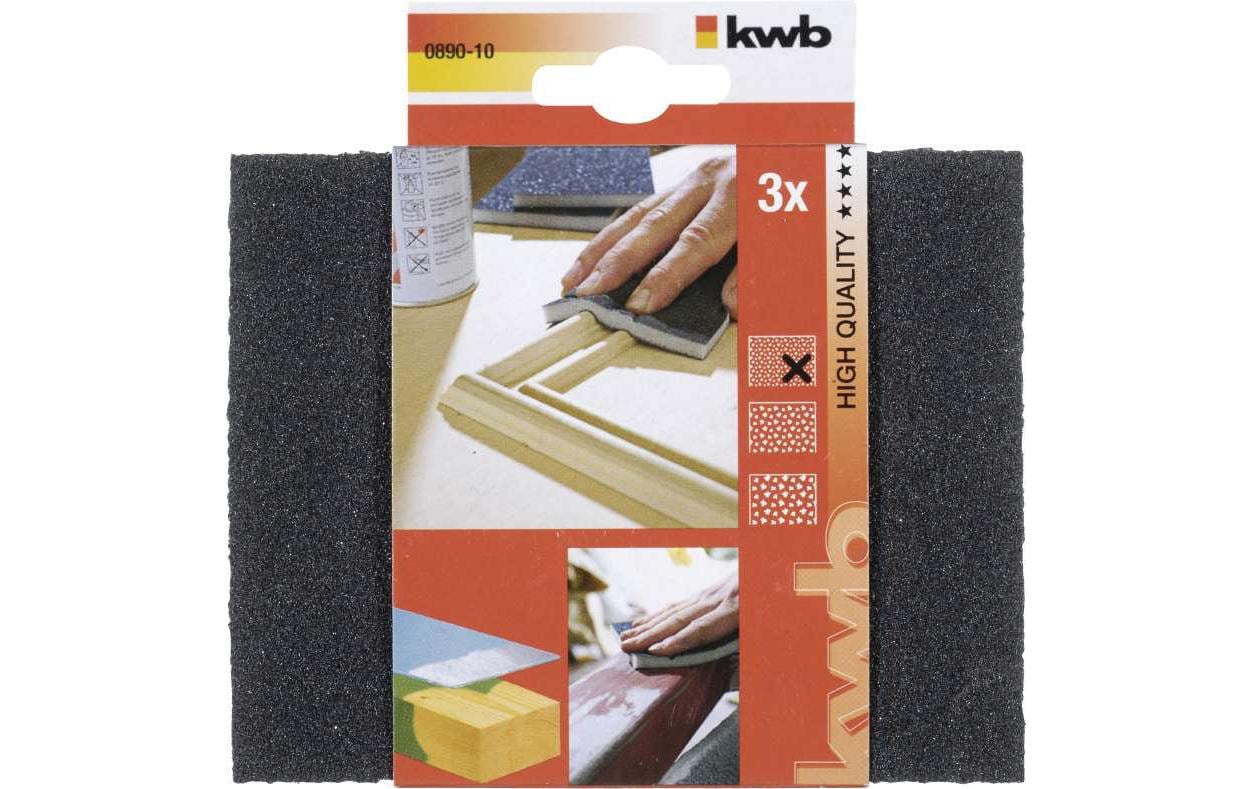 kwb Schleifschwamm 100 × 125 × 10 mm Siliciumcarbid auf Schaum – für Holz – 3 Stk